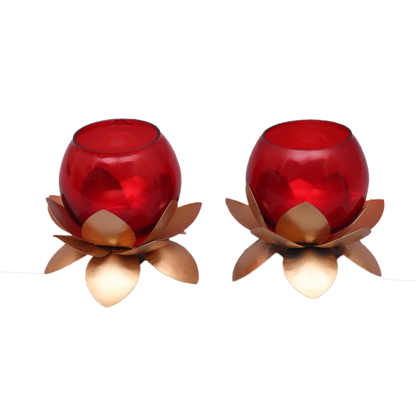 Small Glass Lotus  Red Set of 2