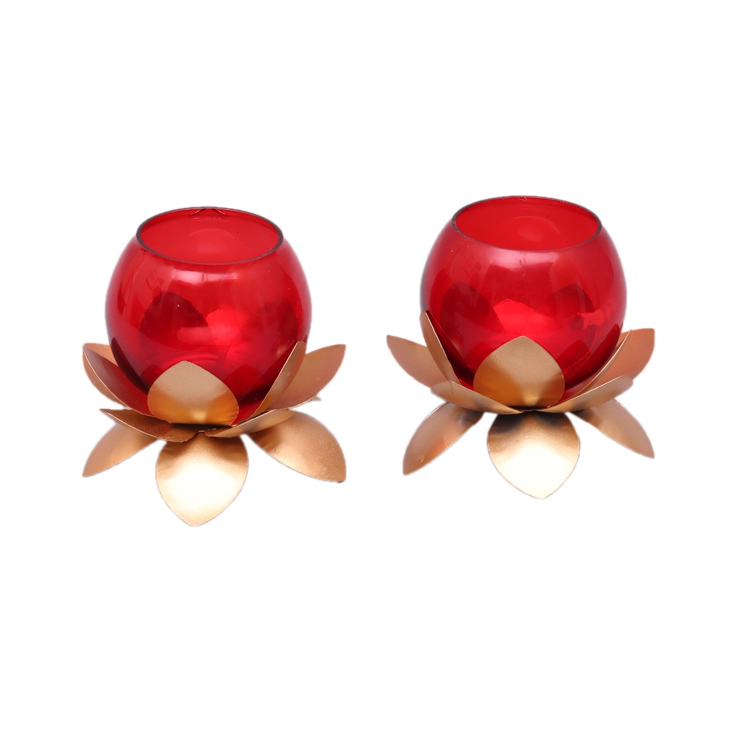Small Glass Lotus  Red Set of 2