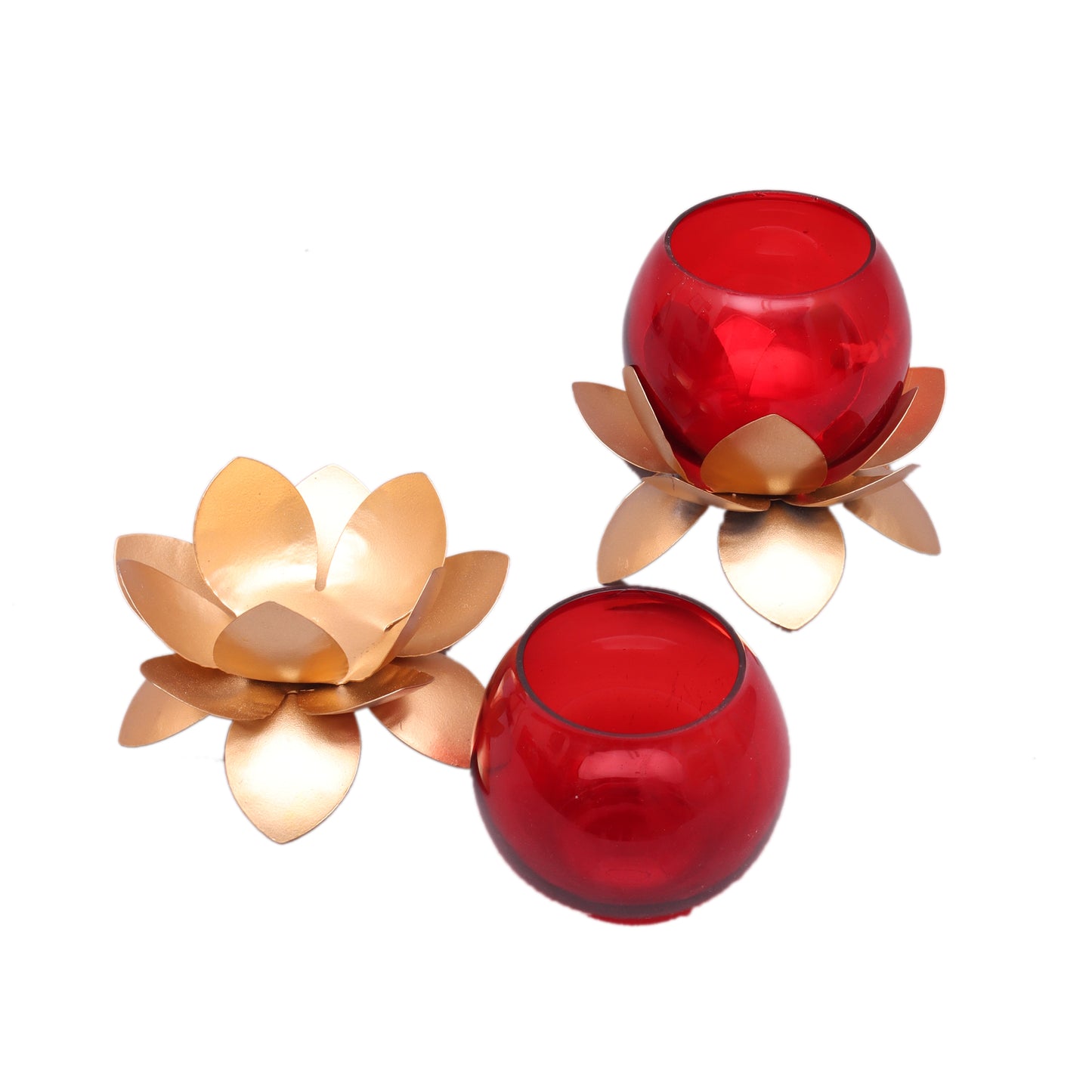 Small Glass Lotus  Red Set of 2