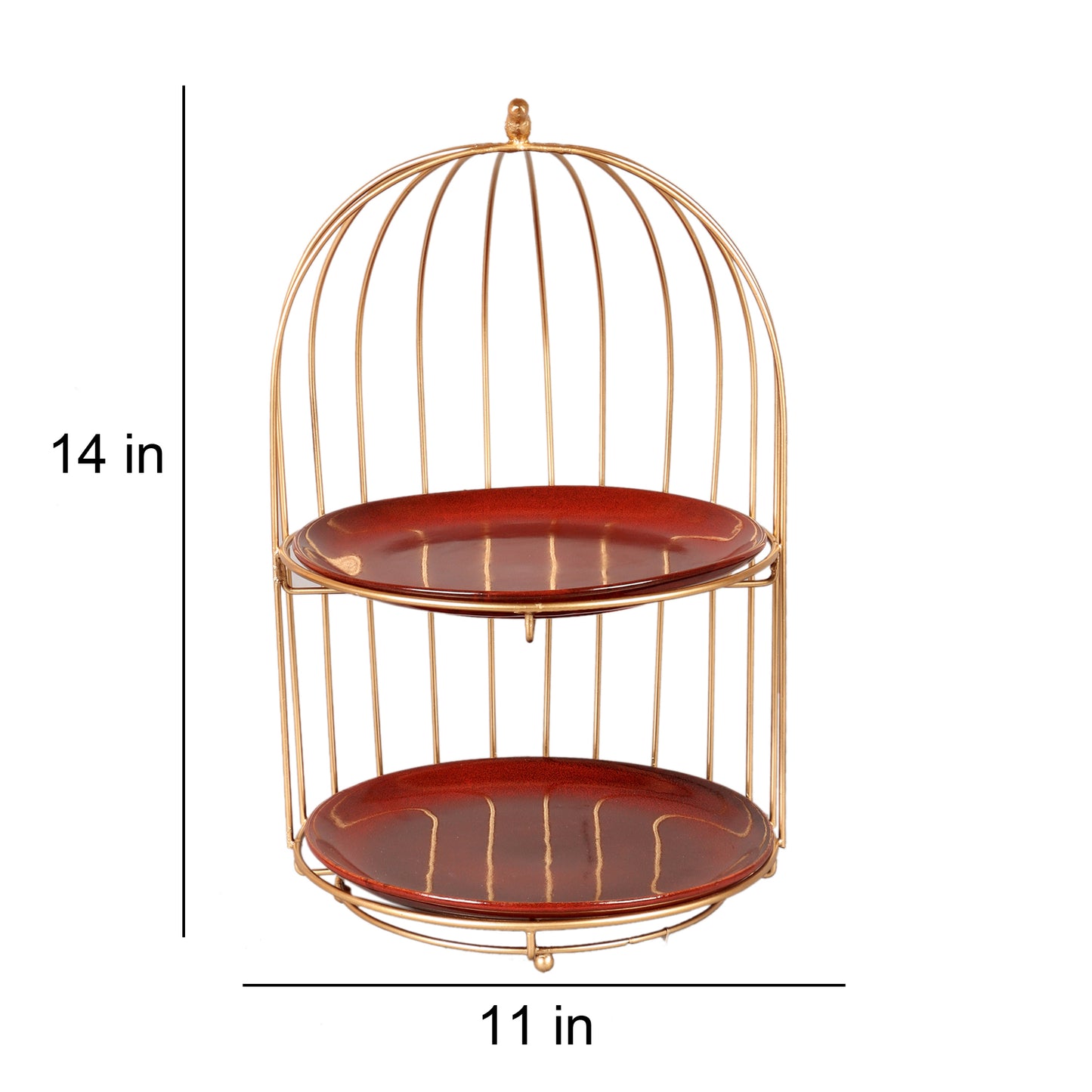 Two Layer Cage Ceramic Platter with Maroon Plates
