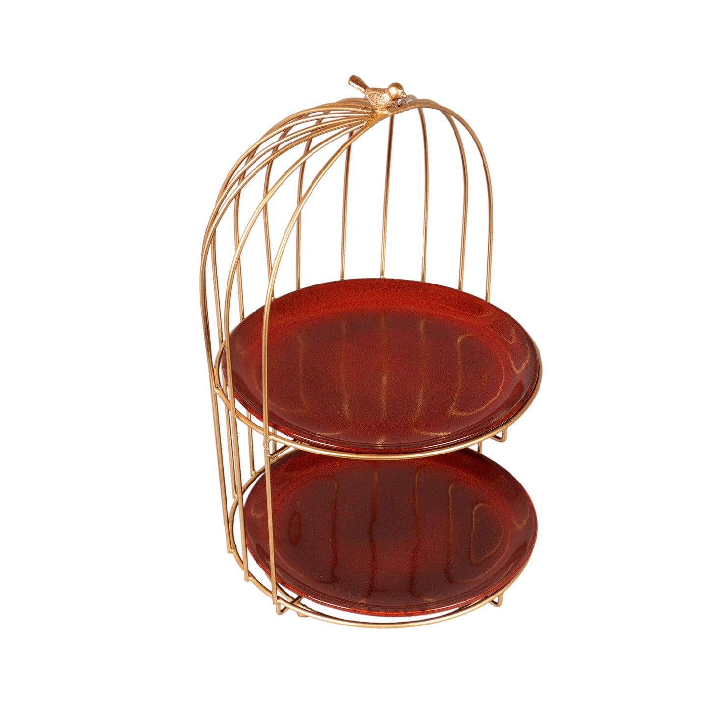 Two Layer Cage Ceramic Platter with Maroon Plates