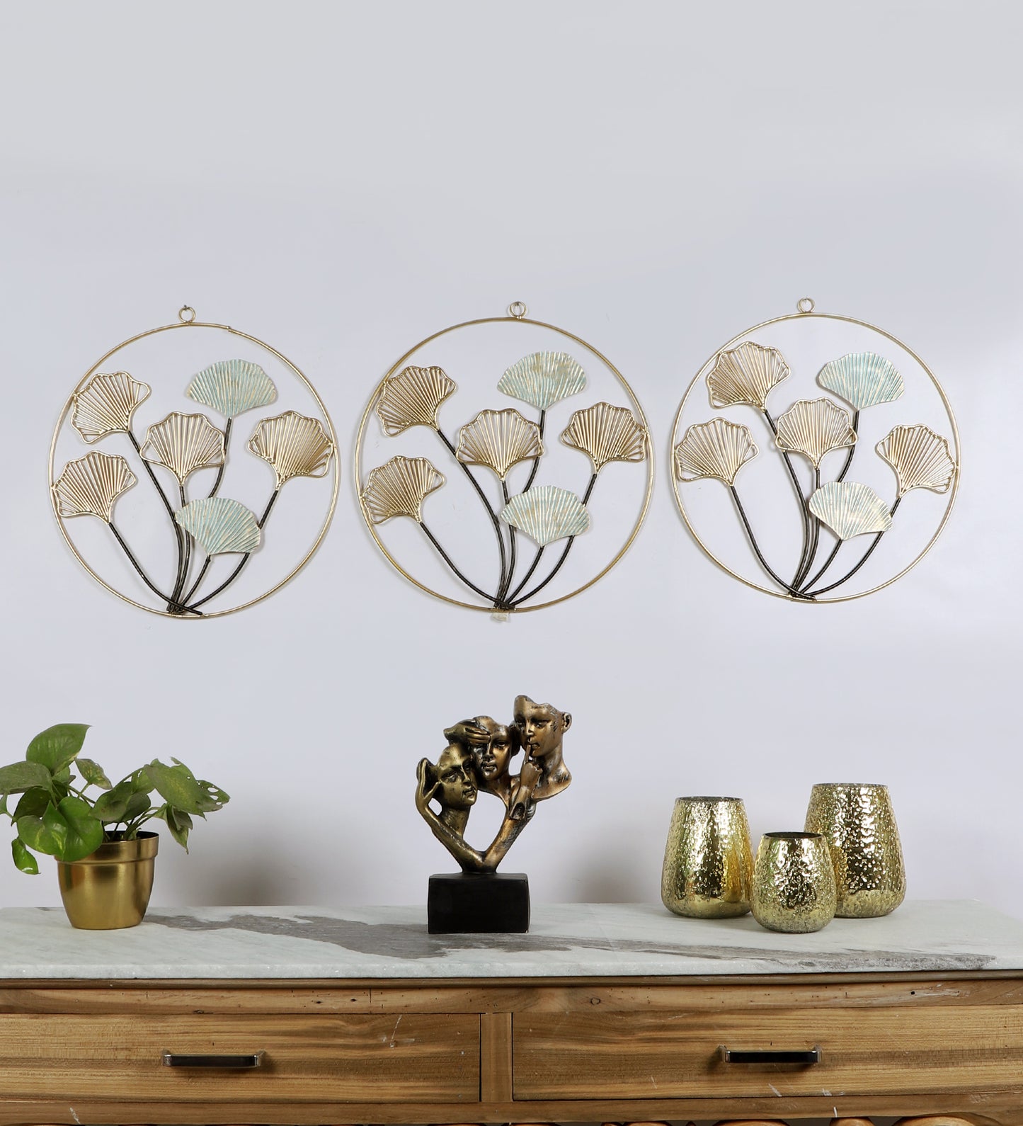 Green & Gold Maple Leaves Wall Decor Set of 3