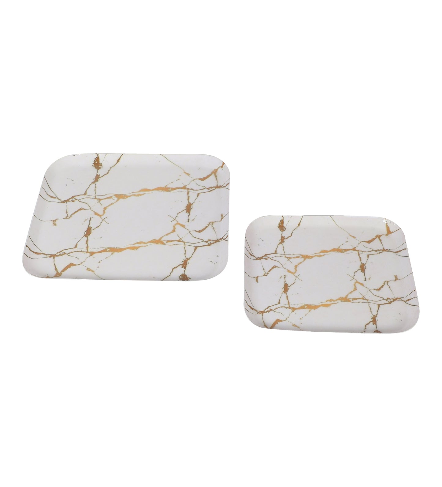 White & Gold Square Metal Platter Set of 2