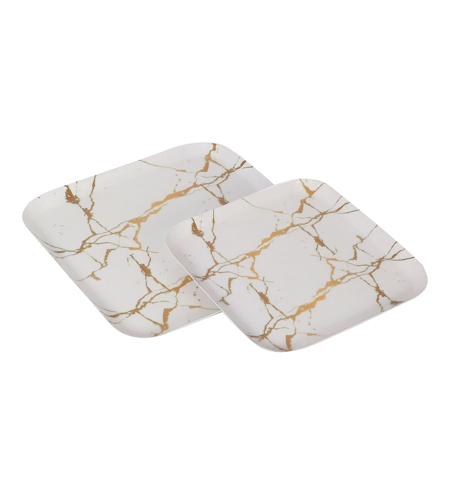 White & Gold Square Metal Platter Set of 2