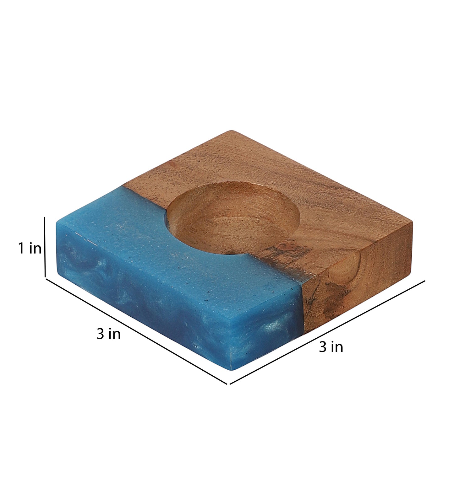 Blue Resin & Mangowood Tealight Holder Set of 2
