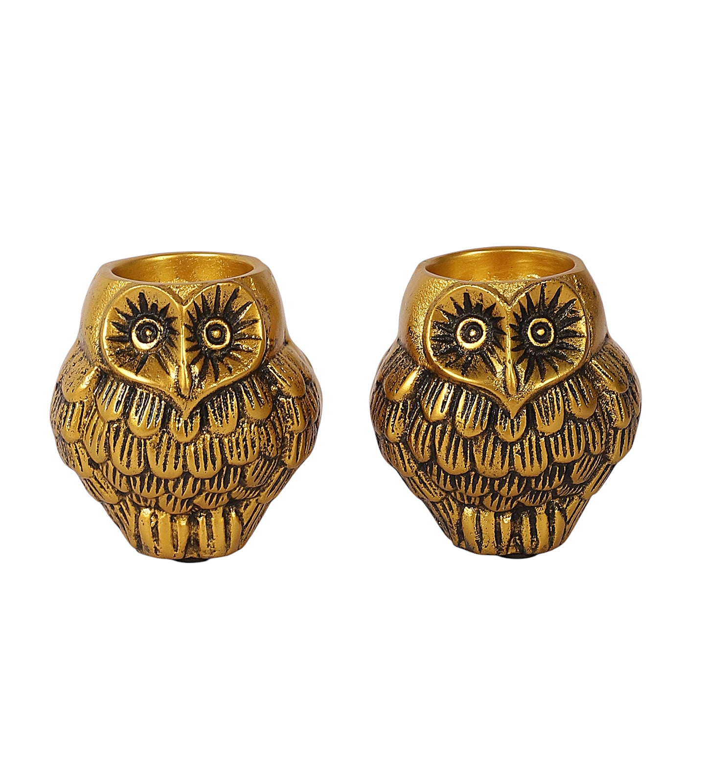 Aluminium Owl Tealight Holder Set of 2