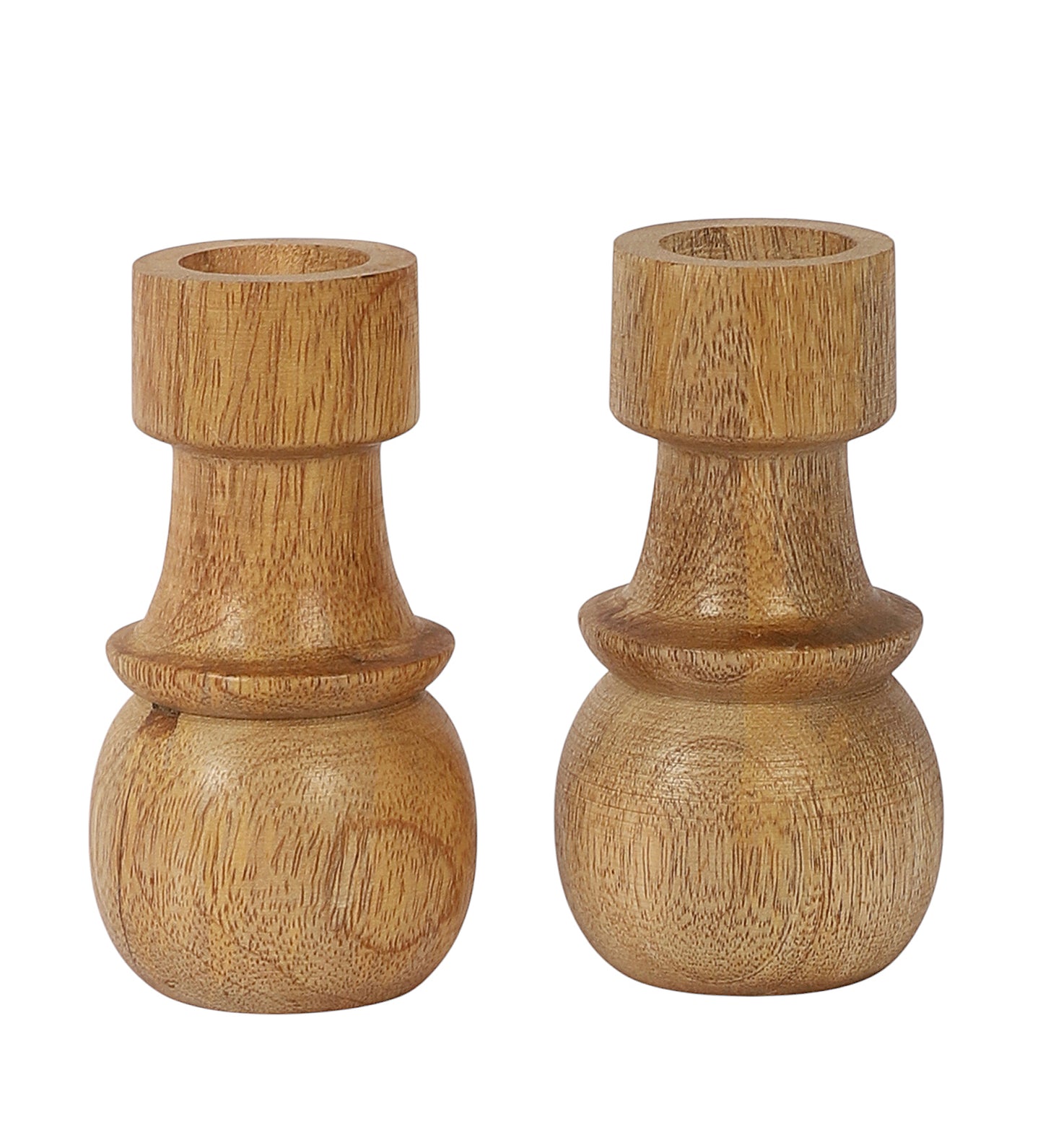 MangwoWood Round Base Candle Stand Set of 2
