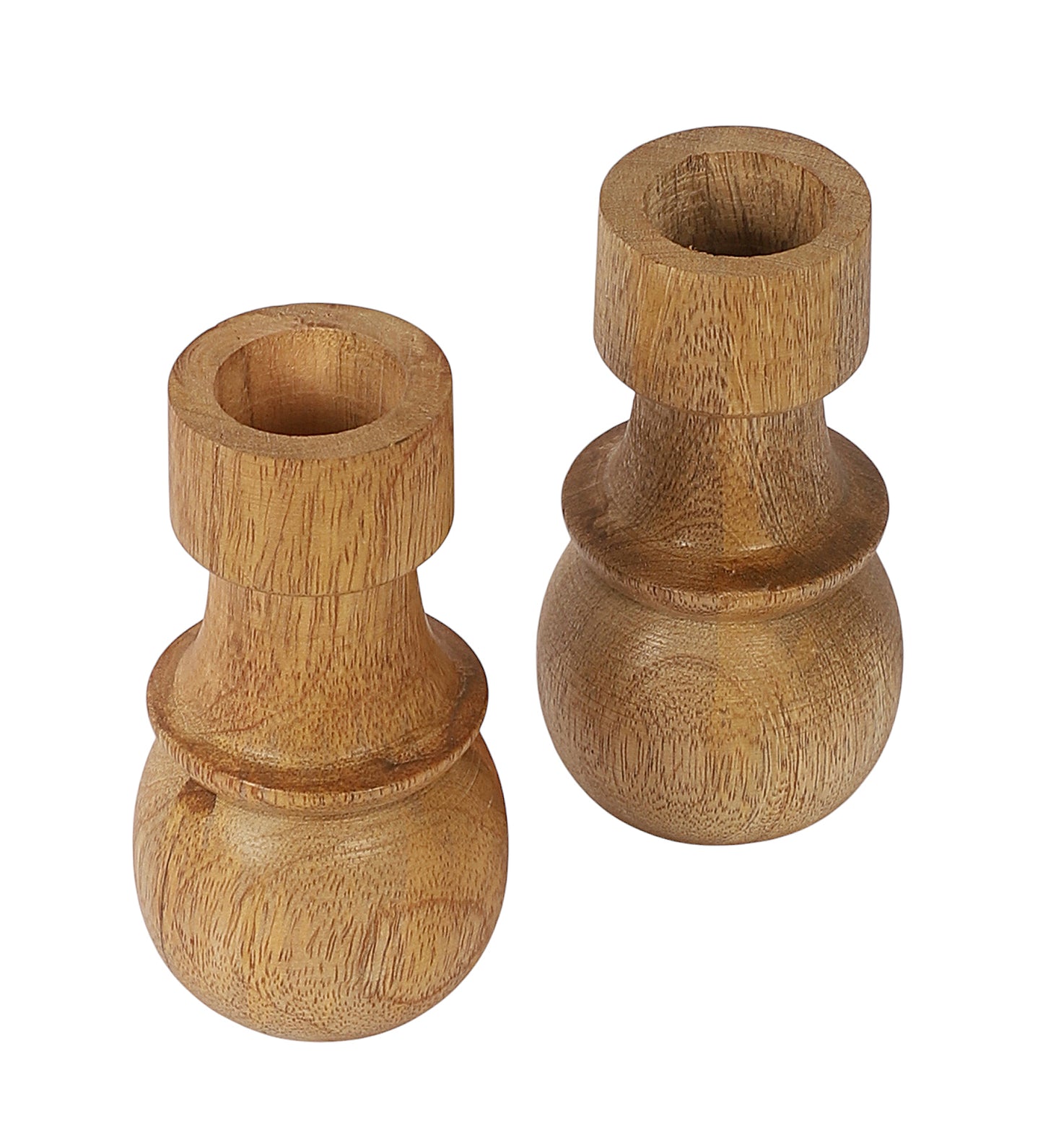 MangwoWood Round Base Candle Stand Set of 2