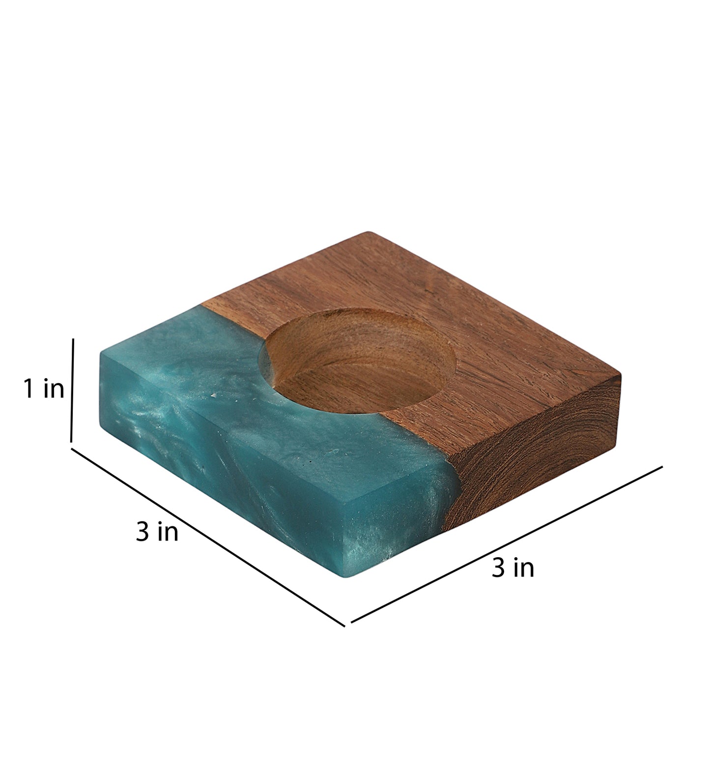 Green Resin & Mangowood Tealight Holder Set of 2