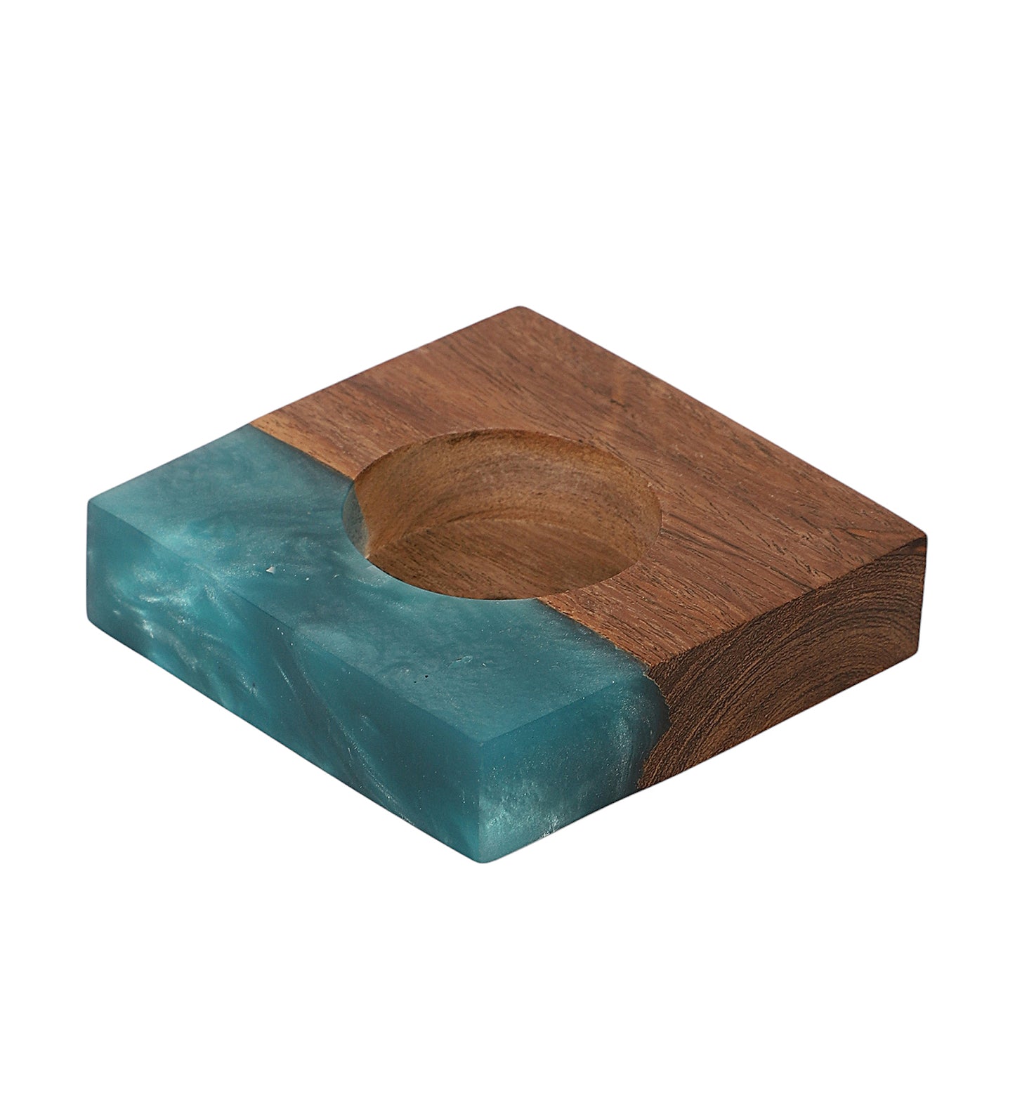 Green Resin & Mangowood Tealight Holder Set of 2