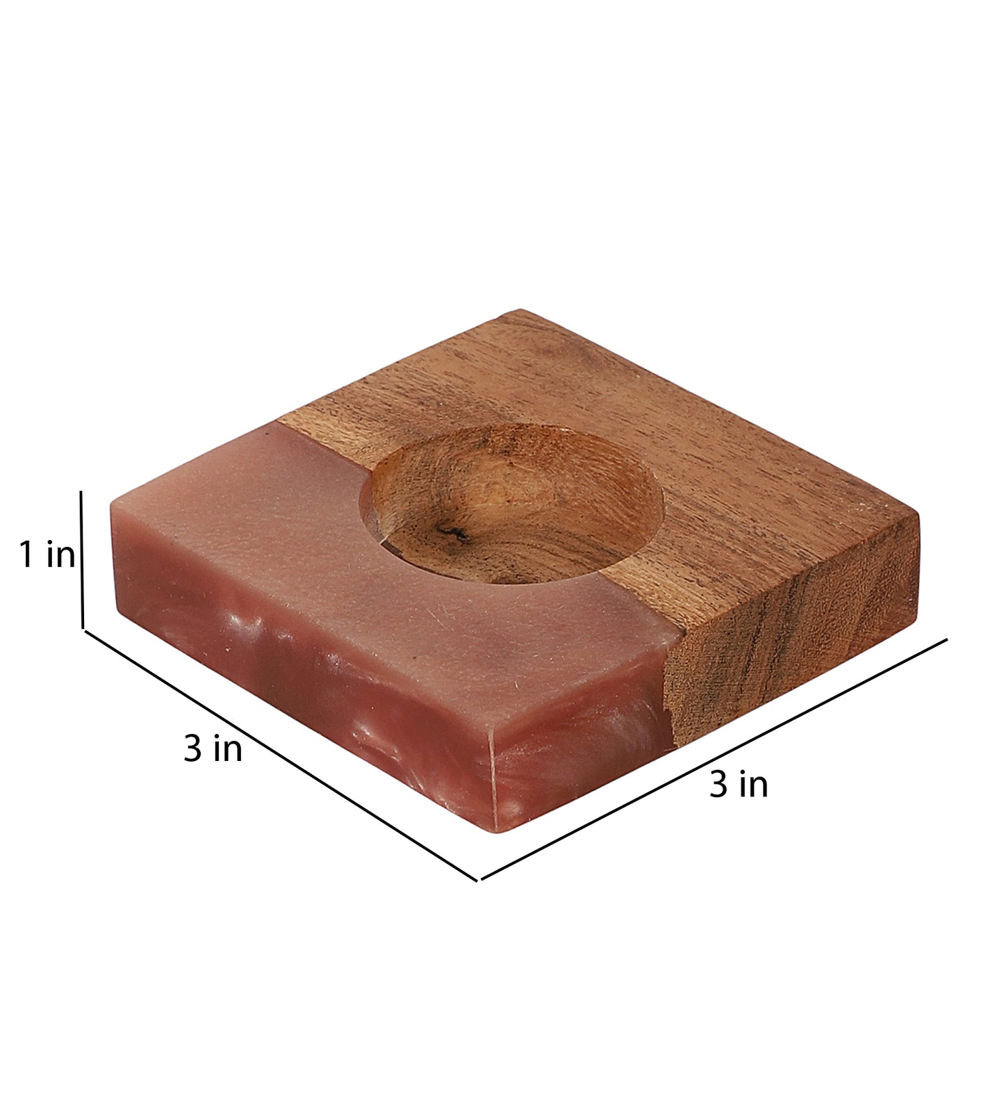 Pink Resin & Mangowood Tealight Holder Set of 2