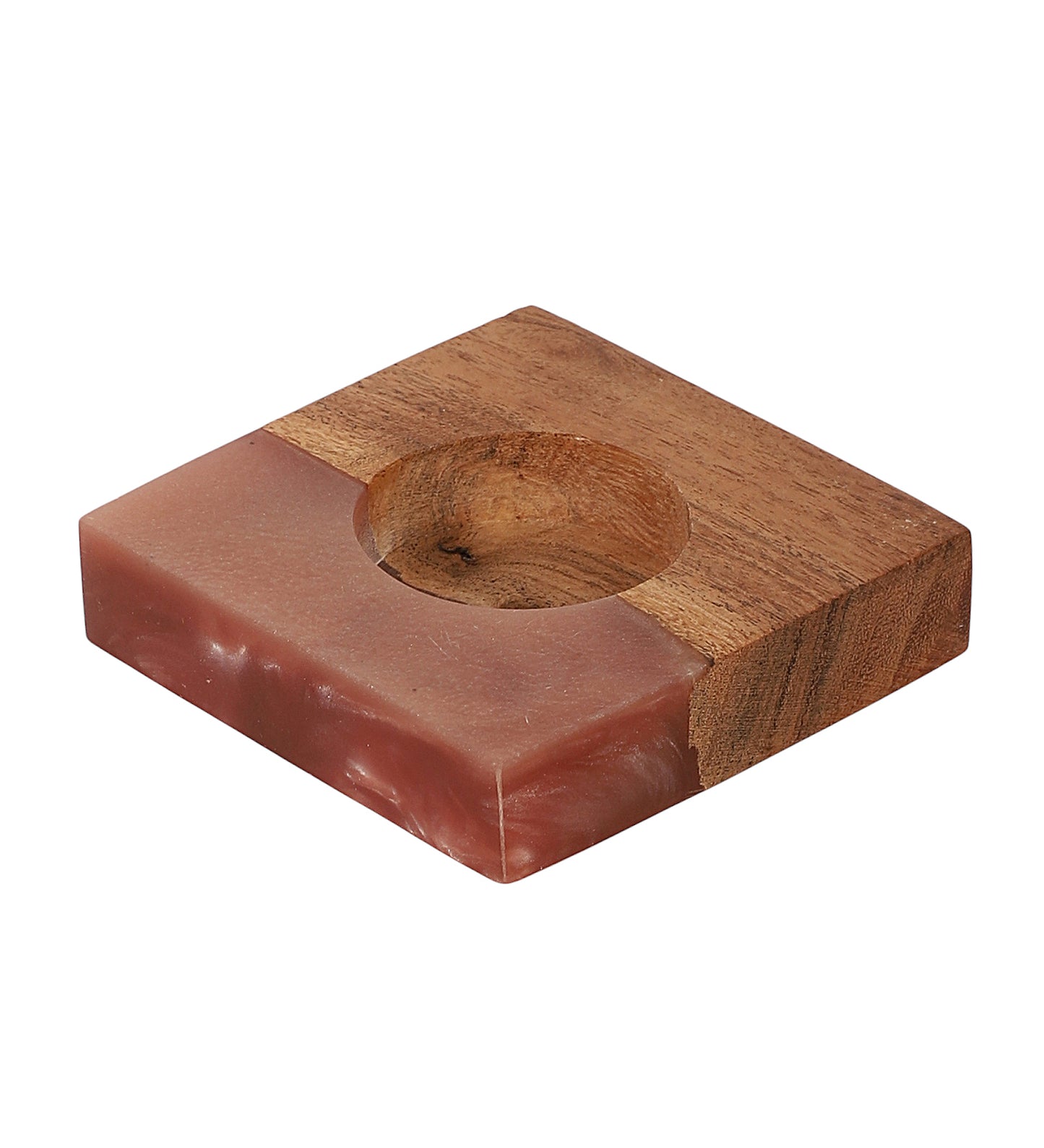 Pink Resin & Mangowood Tealight Holder Set of 2