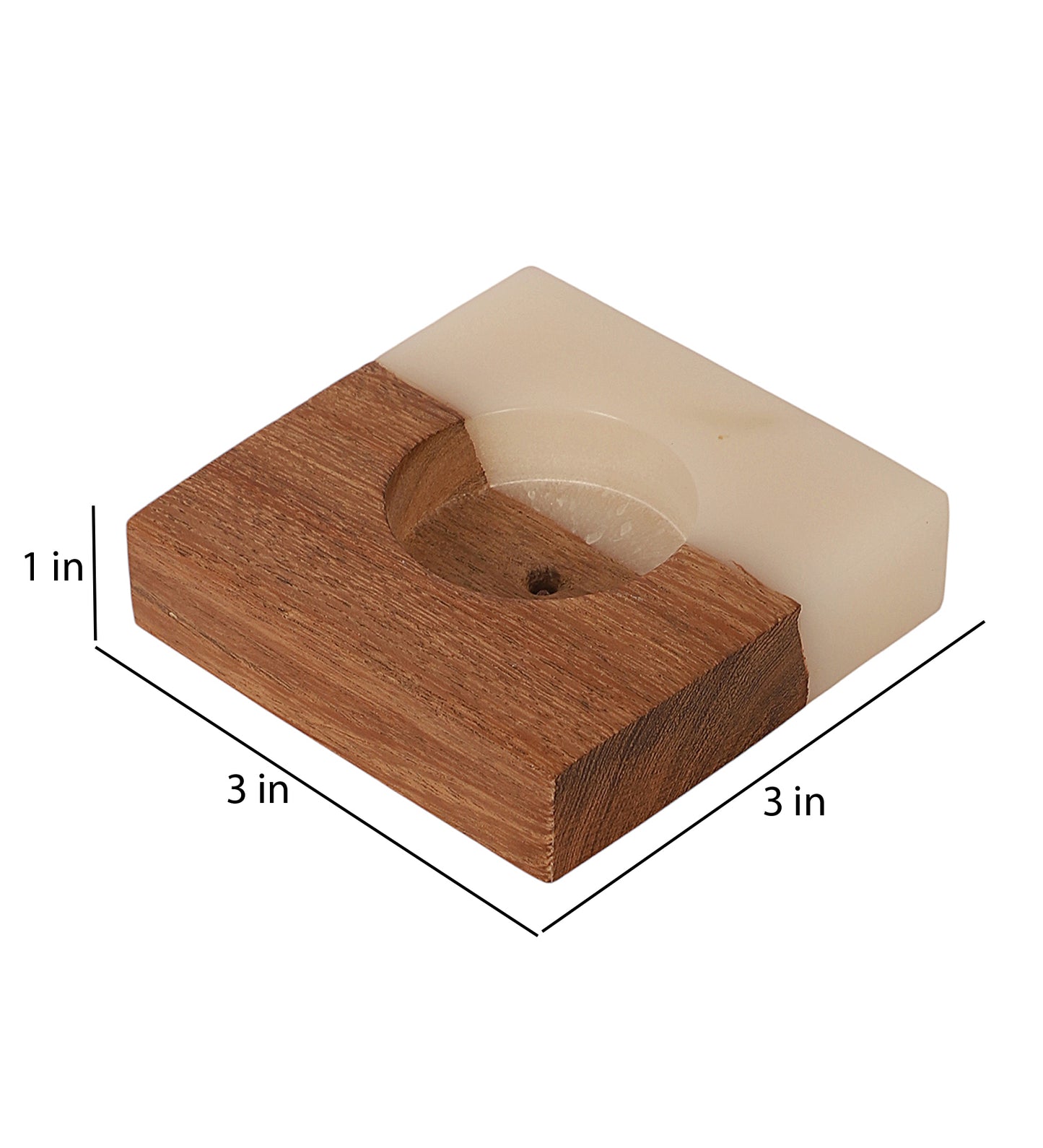 Cream Resin & Mangowood Tealight Holder Set of 2