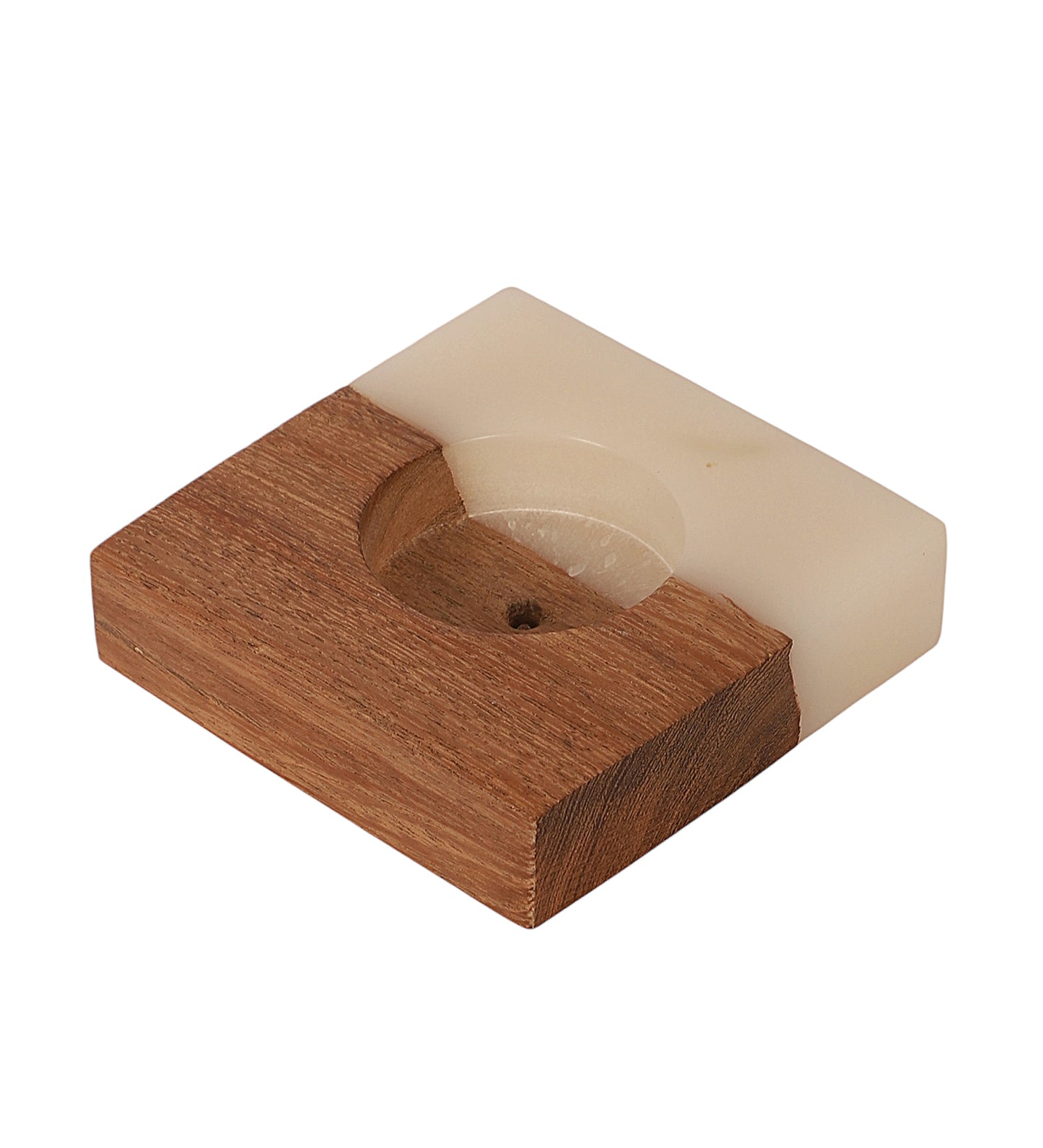 Cream Resin & Mangowood Tealight Holder Set of 2