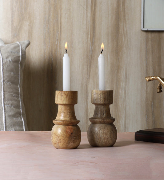 MangwoWood Round Base Candle Stand Set of 2