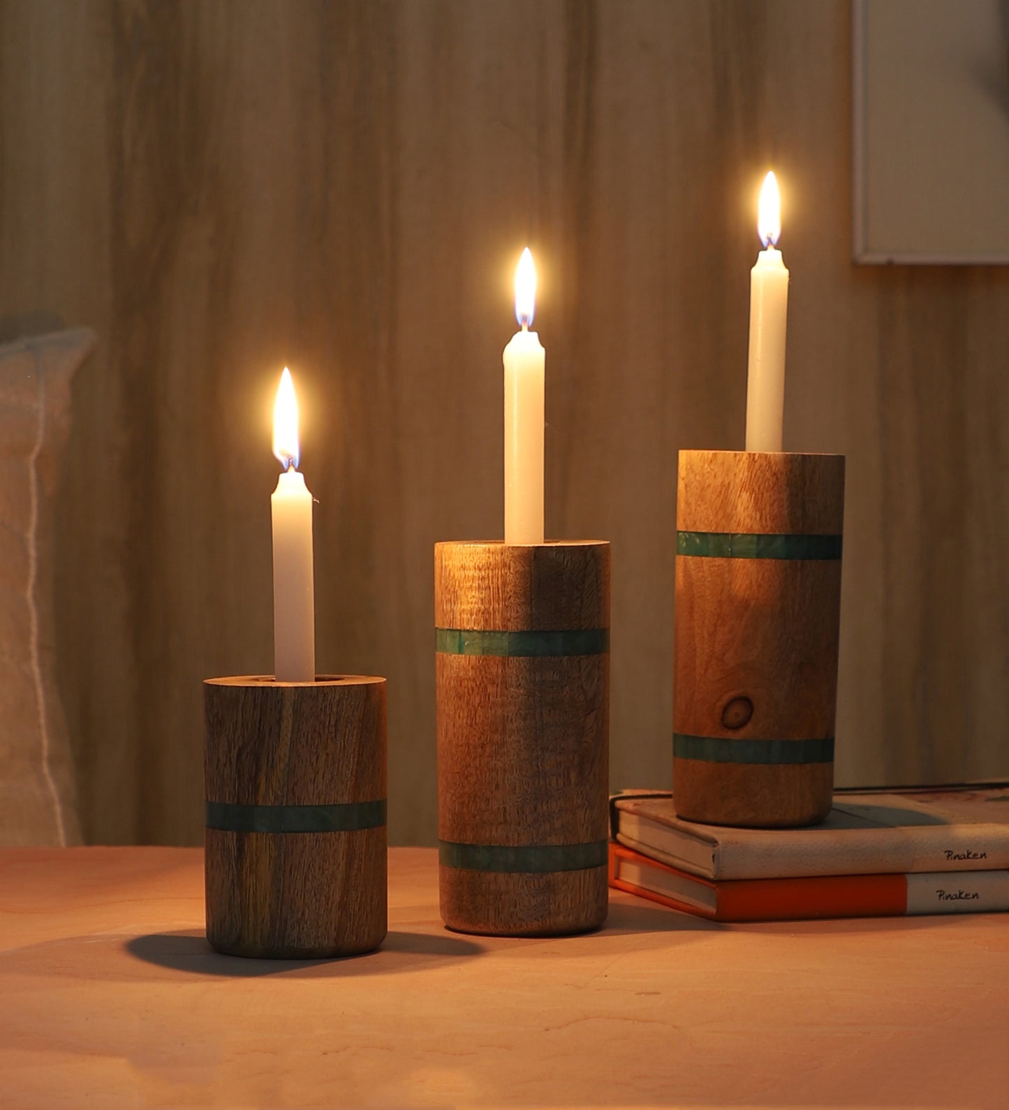 Mangowood & Resin Pillar Candle Stand Set of 3