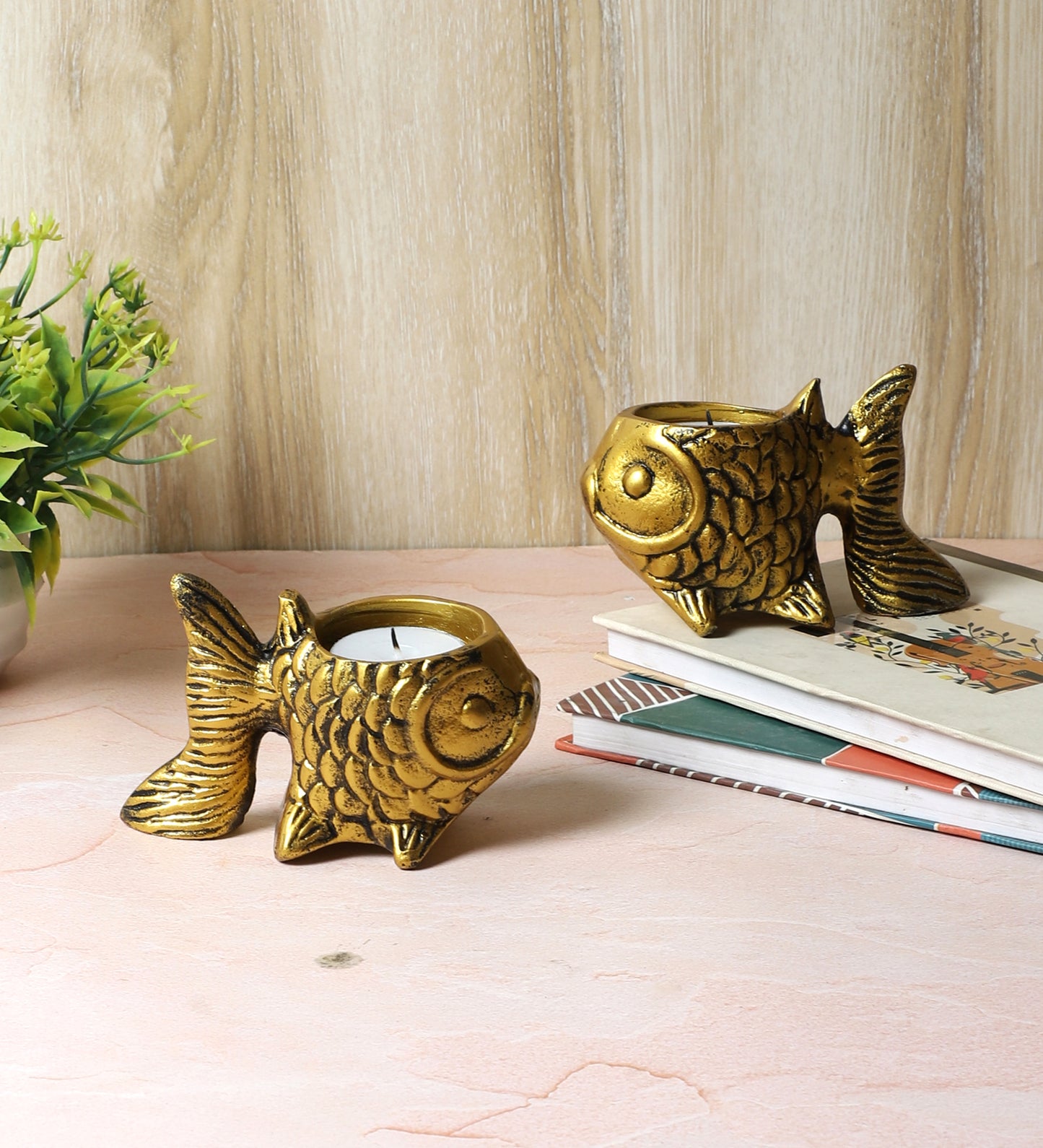 Aluminium Fish Tealight Holder Set of 2