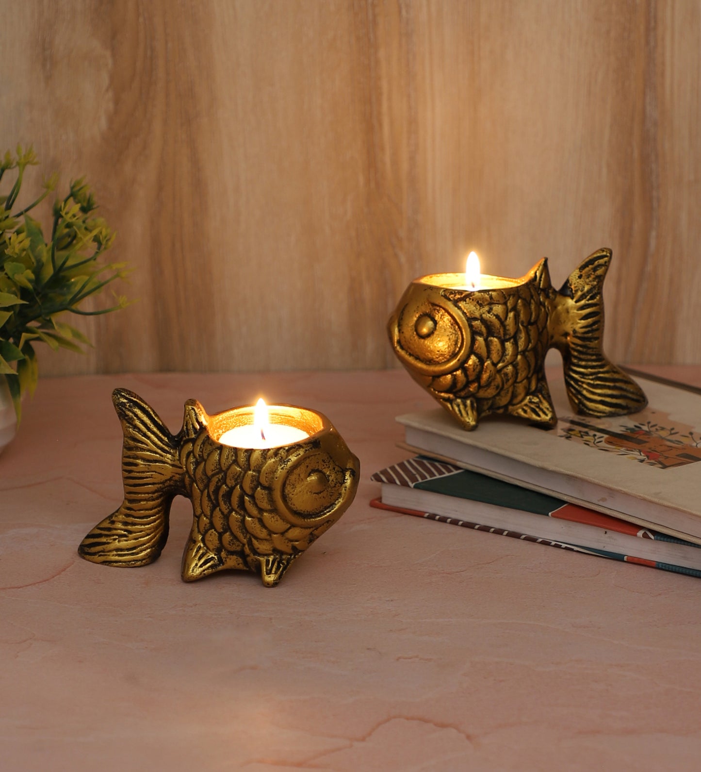 Aluminium Fish Tealight Holder Set of 2