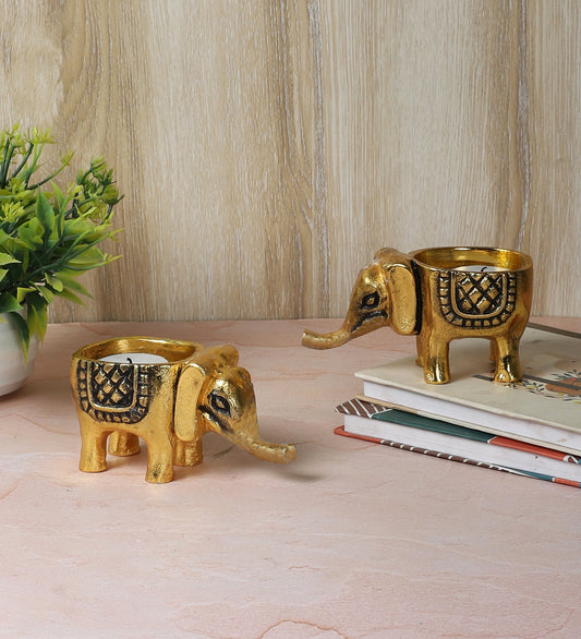 Aluminium Elephant Tealight Holder Set of 2