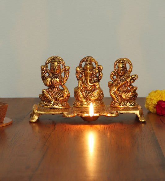 Lakshmi,Ganesh,Saraswati Diya