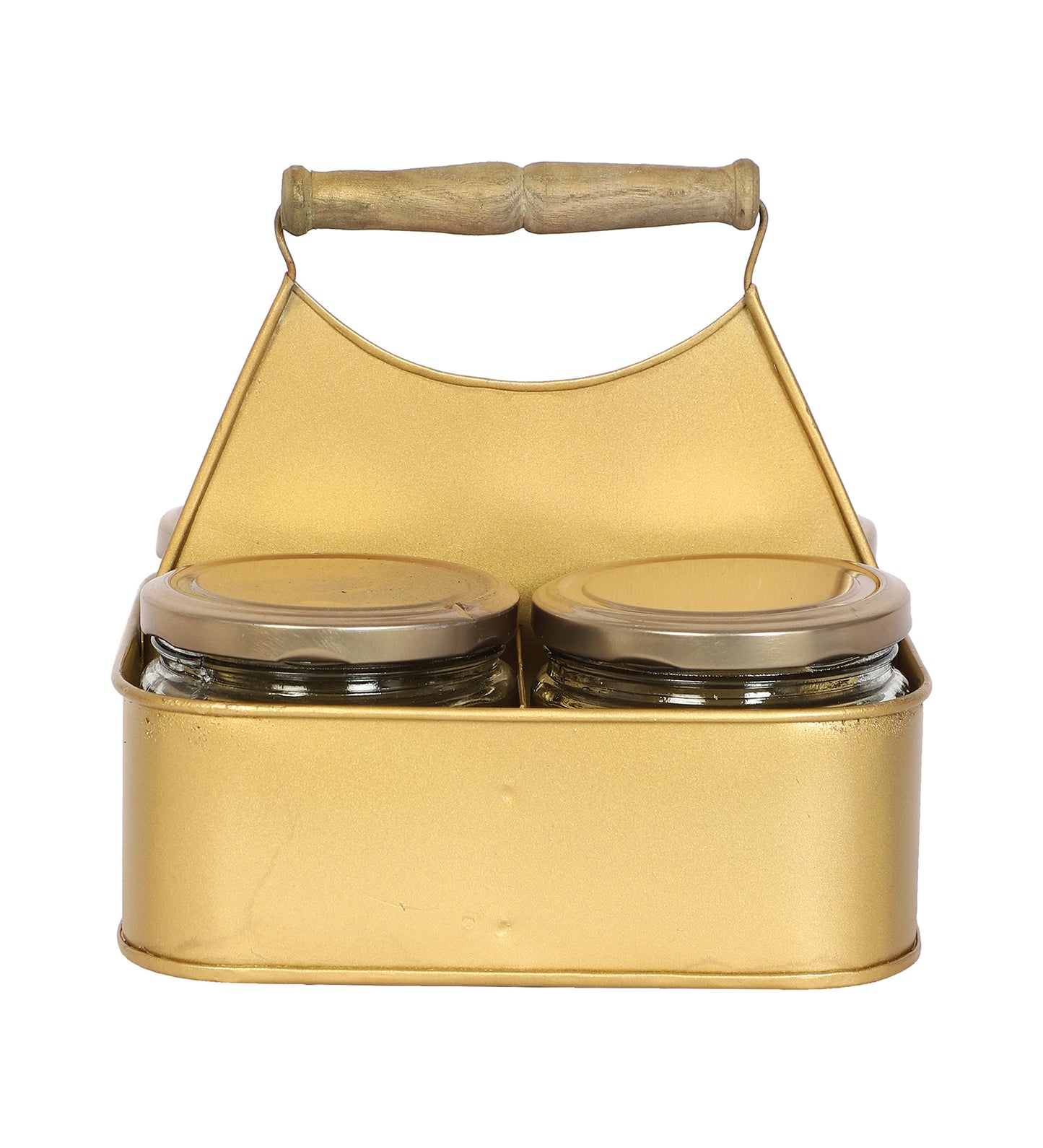 Metal Basket With 4 Glass Jars