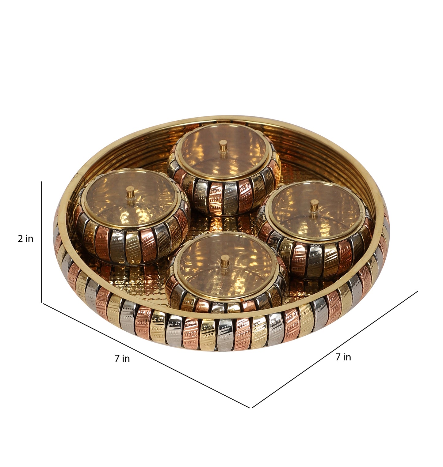 Brass Basket WIth 4 Jars