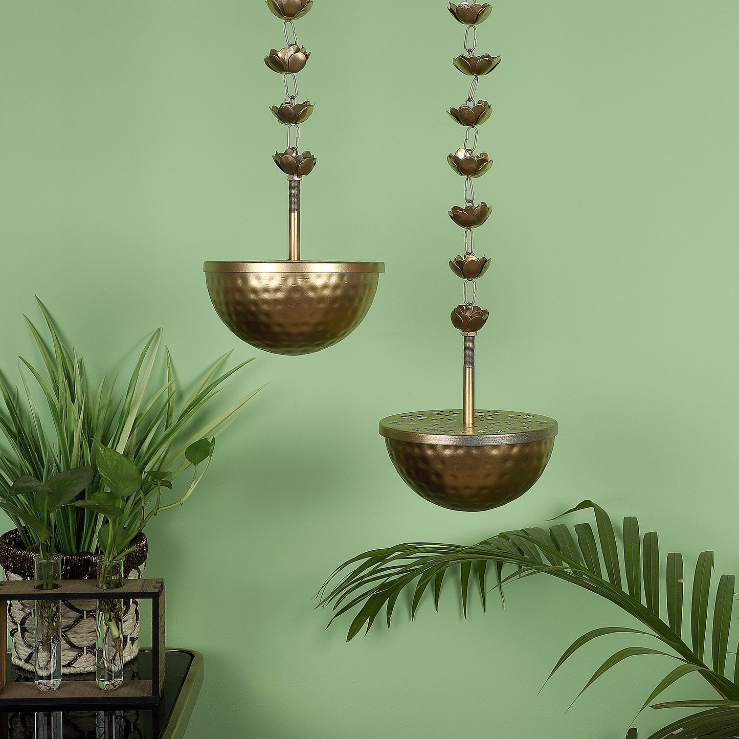 Copper Iron Hanging Lobaan Urli Set Of 2