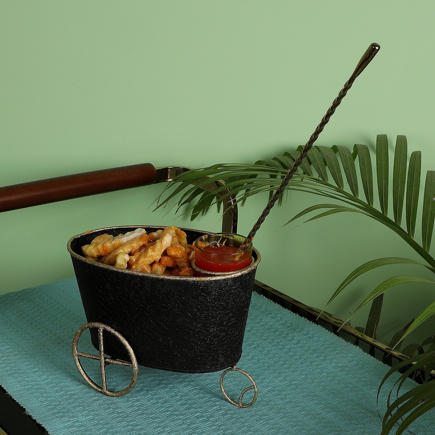 Wheel Barrow Snacks Platter with Glass