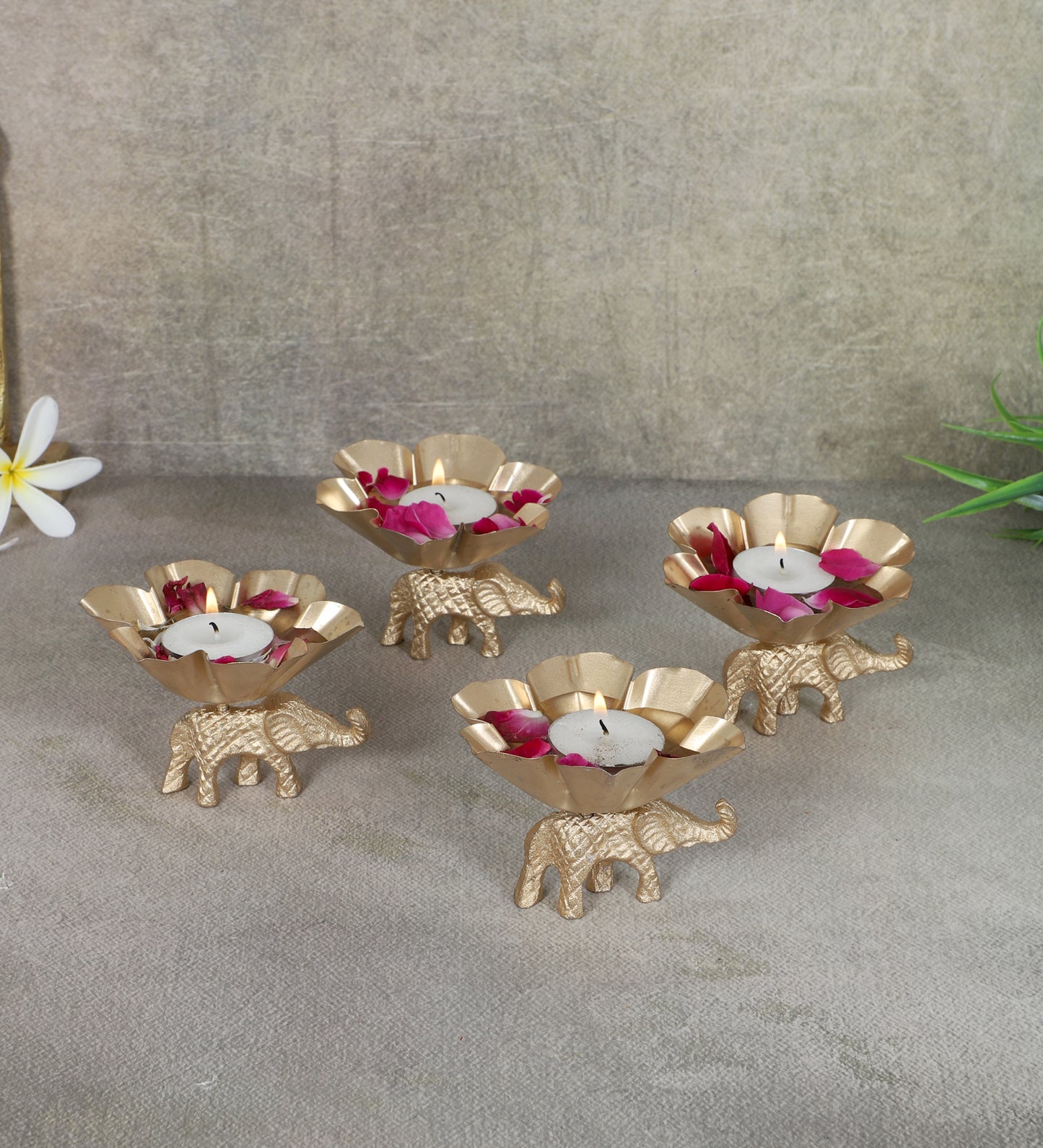 Elephant & Lotus Bowl Tealight Holder Set of 4