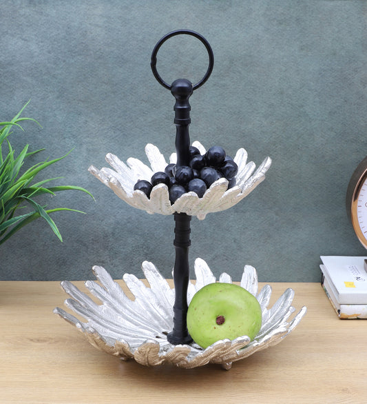Two Layer Silver & Black Aluminium Fruits Platter