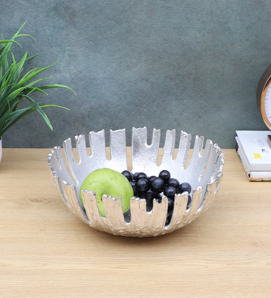 SIlver Striped Aluminium Fruit Bowl