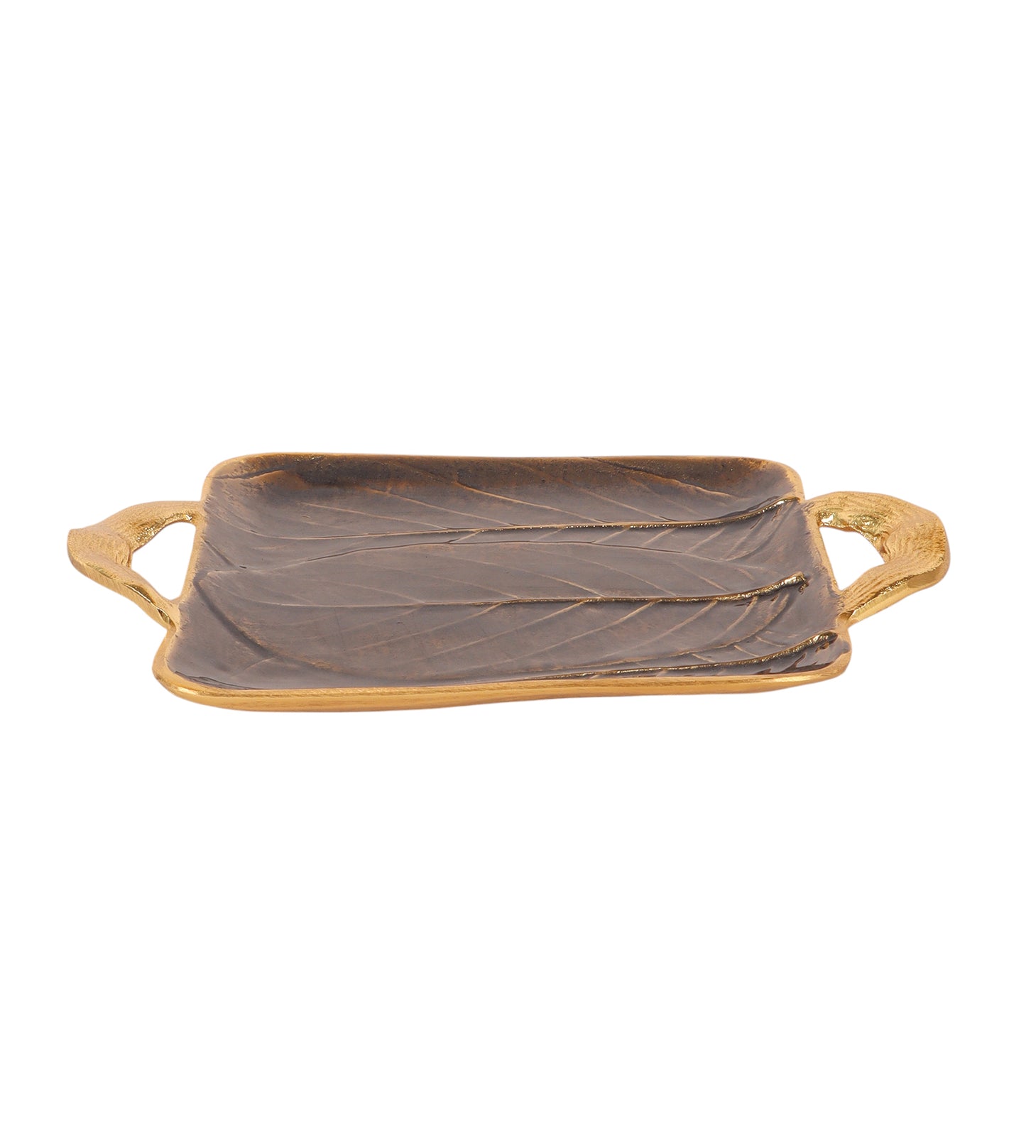 Black Leaves Aluminium Platter with Handle