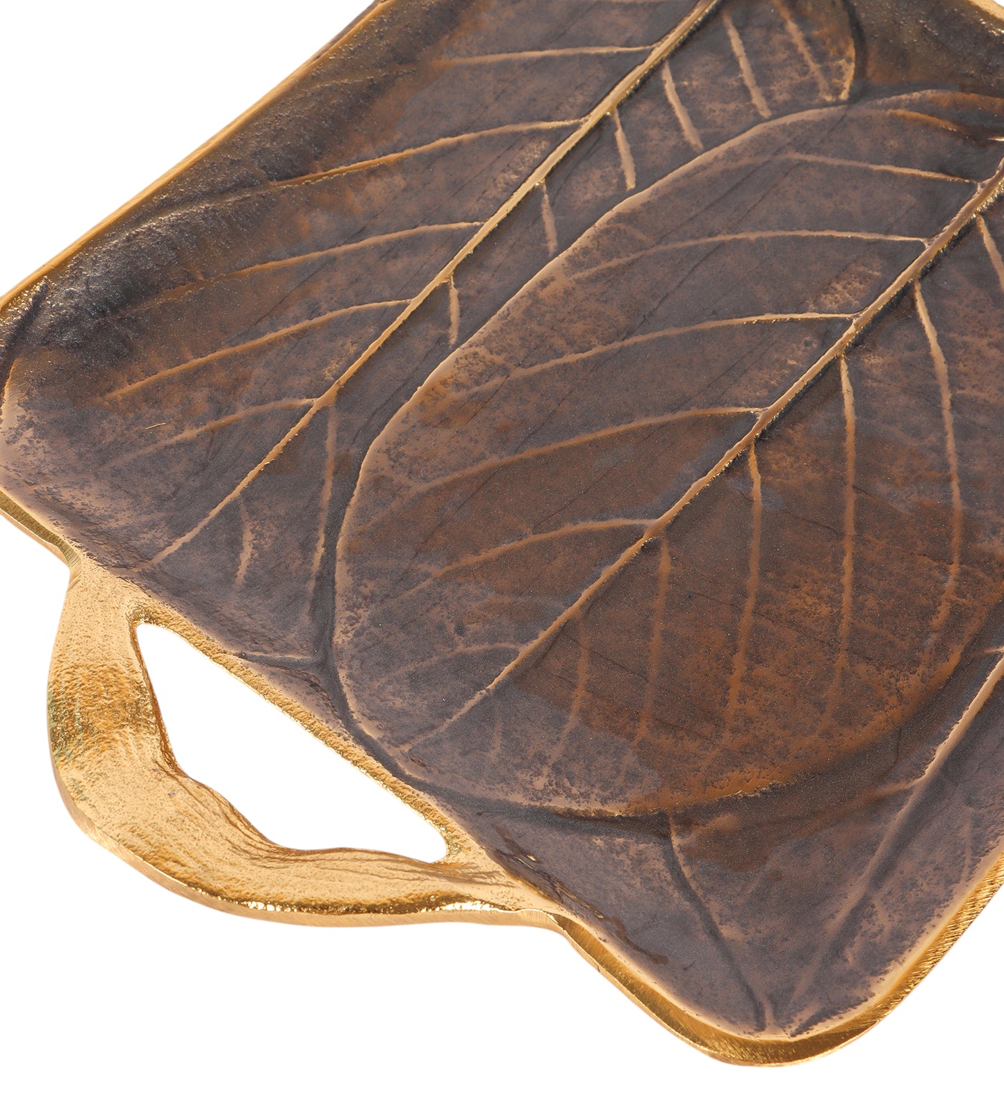Black Leaves Aluminium Platter with Handle