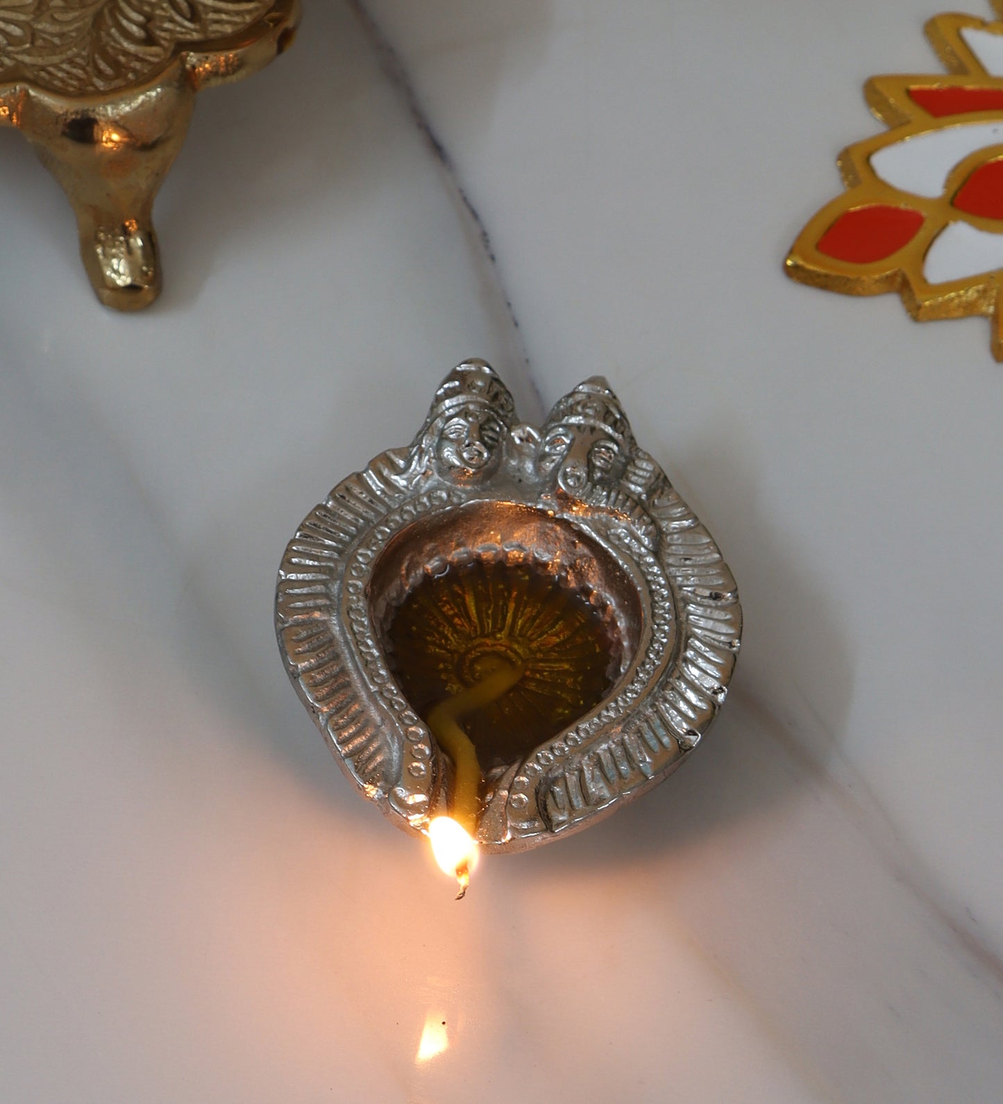 Lakshmi Ganesh Silver Aluminium Diya