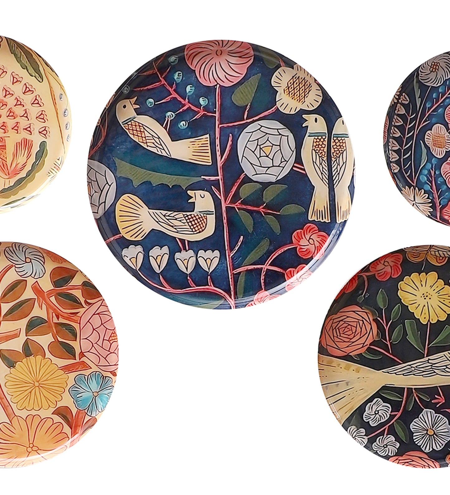 Bird Metal & Meena Wall Plates Set of 5