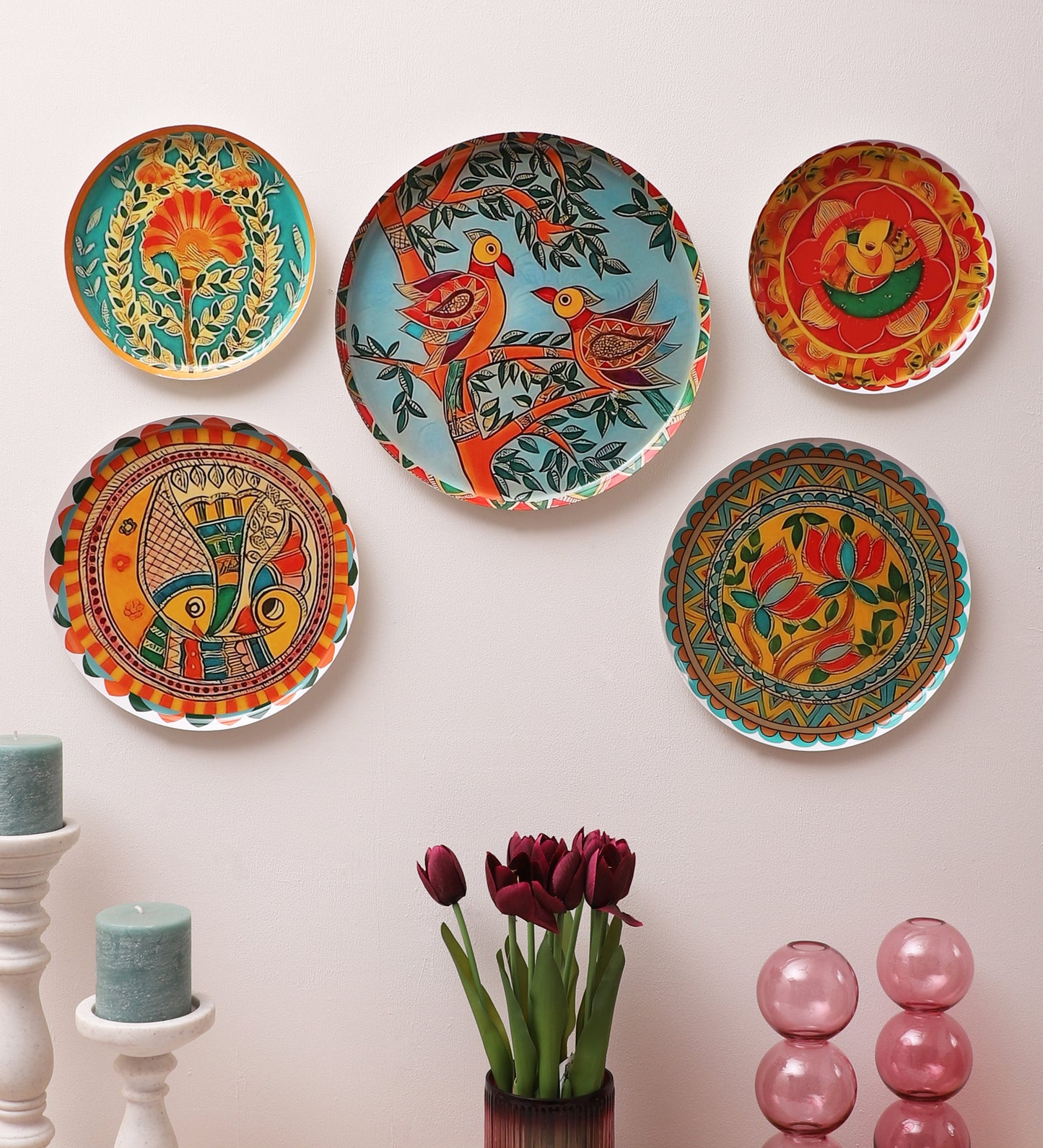 Fish & Bird Metal & Meena Wall Plates Set of 5