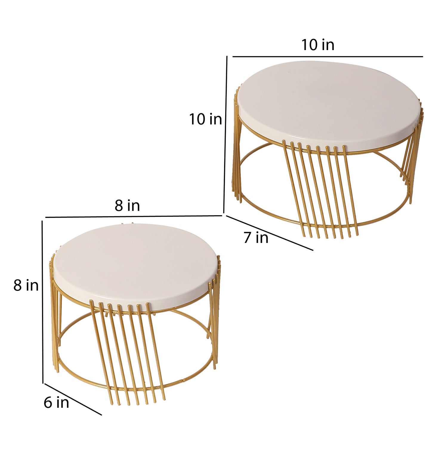 White & Gold Round Striped Buffet Platter Set of 2