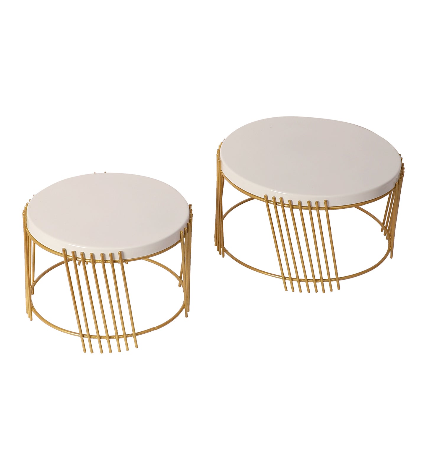 White & Gold Round Striped Buffet Platter Set of 2