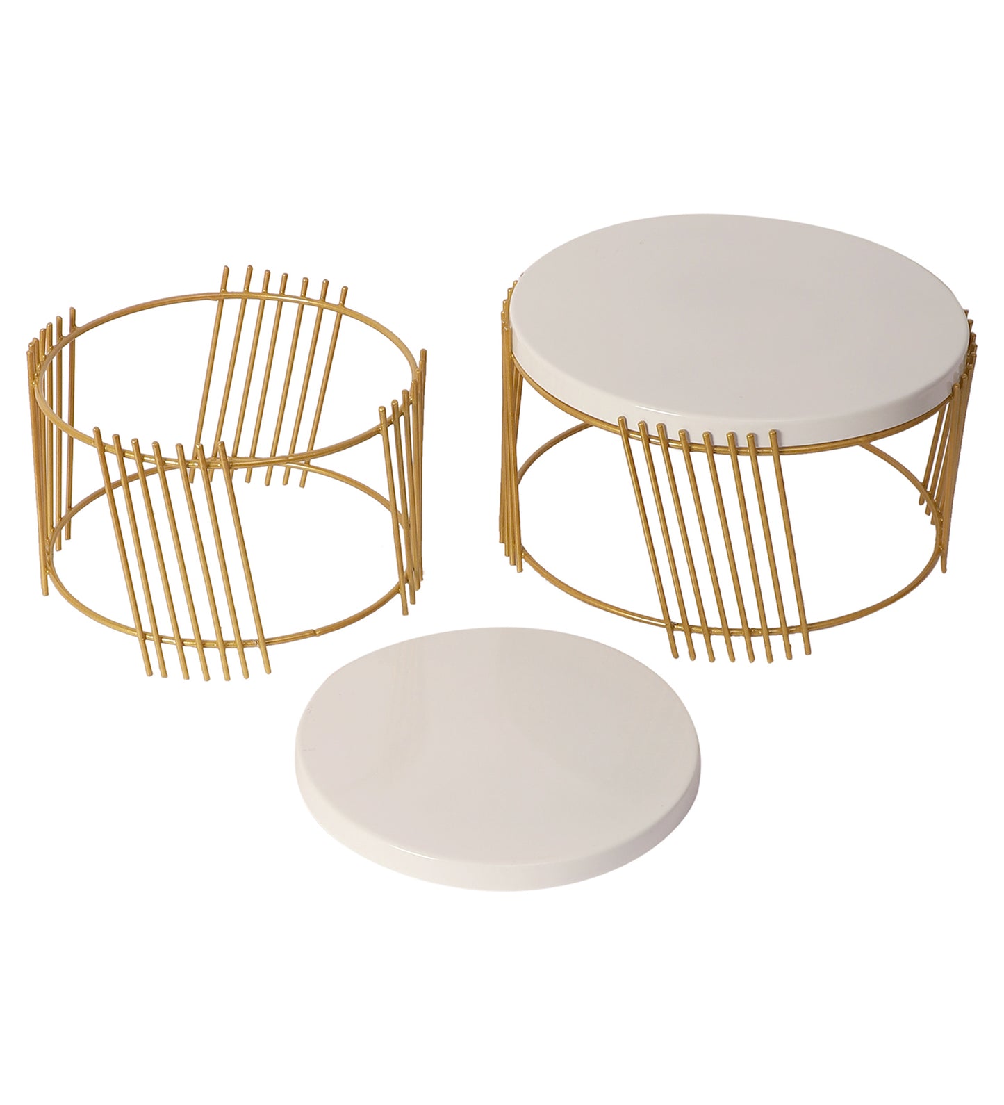 White & Gold Round Striped Buffet Platter Set of 2