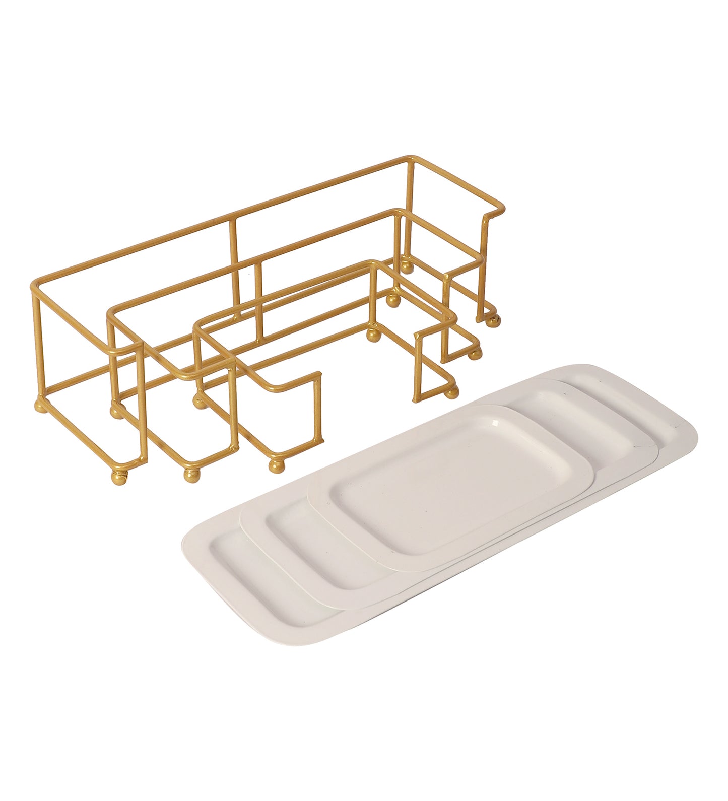 White & Gold Rectangular Step Platter Set of 3