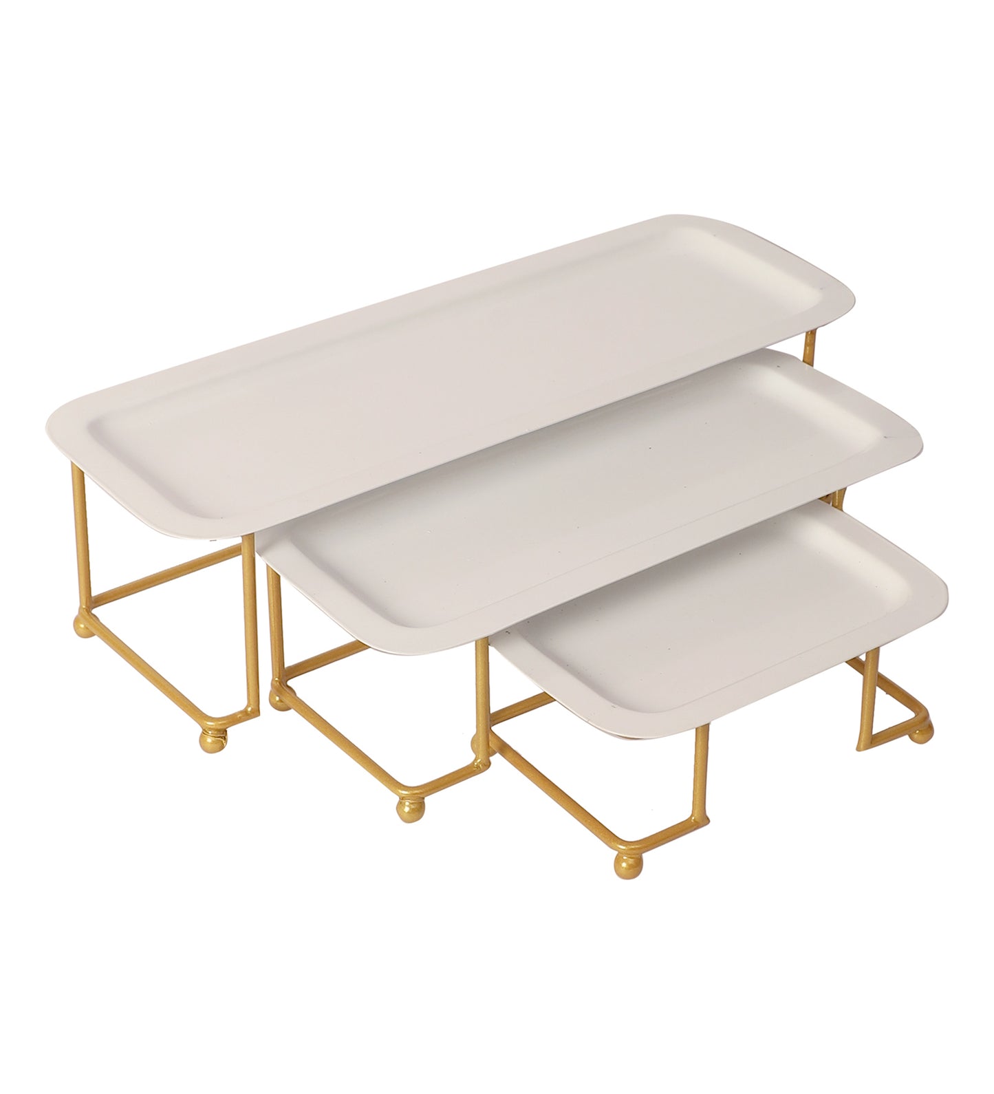 White & Gold Rectangular Step Platter Set of 3