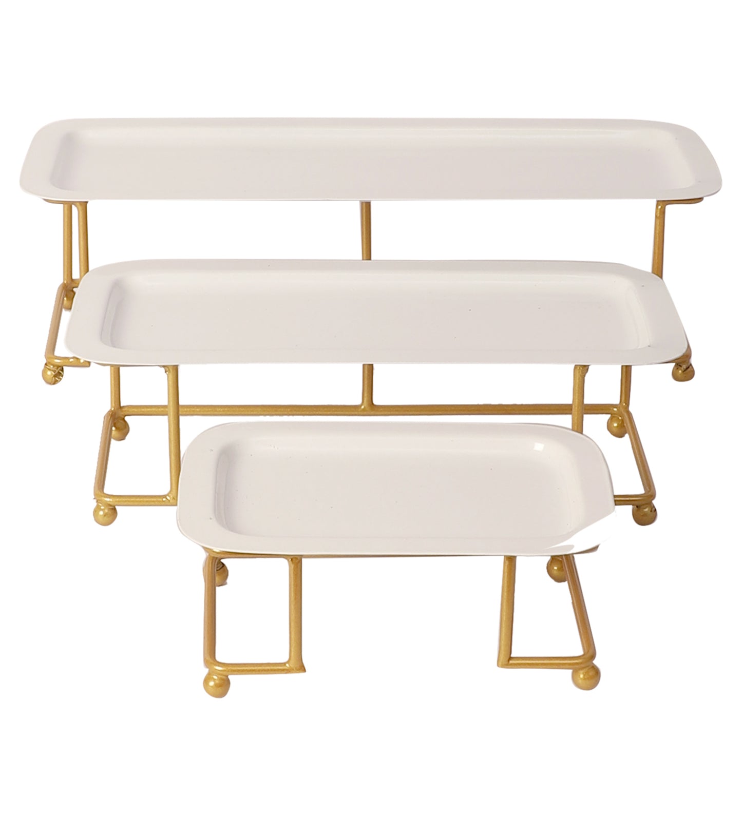 White & Gold Rectangular Step Platter Set of 3