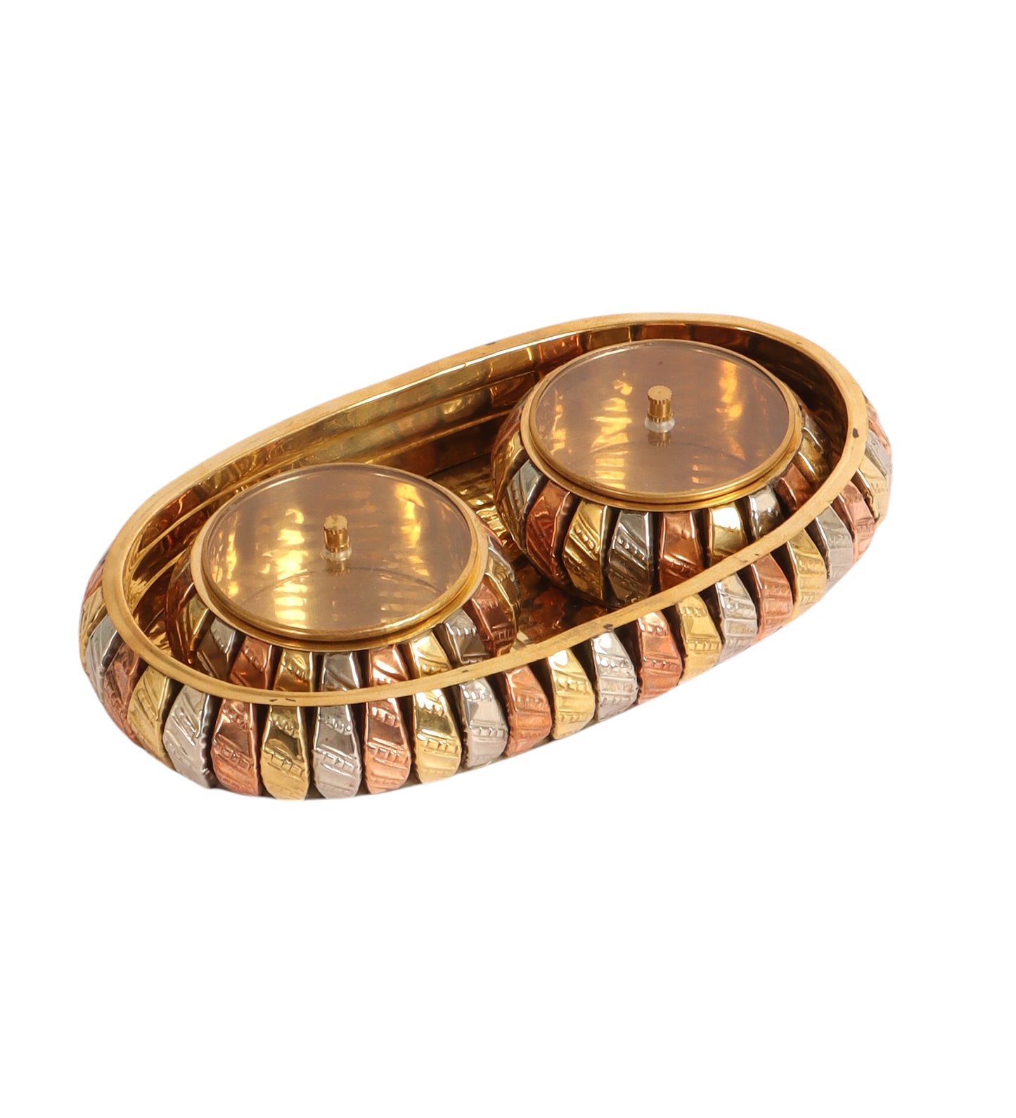 Brass Gold & Copper Dry Fuits Jar With Tray Set of 3