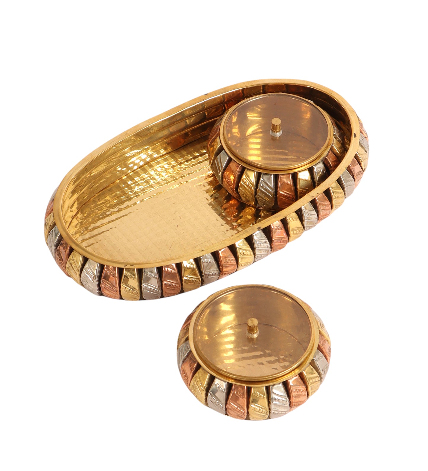 Brass Gold & Copper Dry Fuits Jar With Tray Set of 3