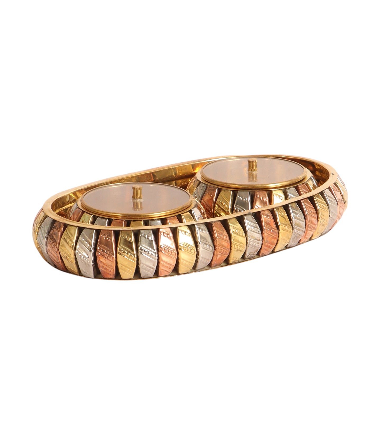 Brass Gold & Copper Dry Fuits Jar With Tray Set of 3