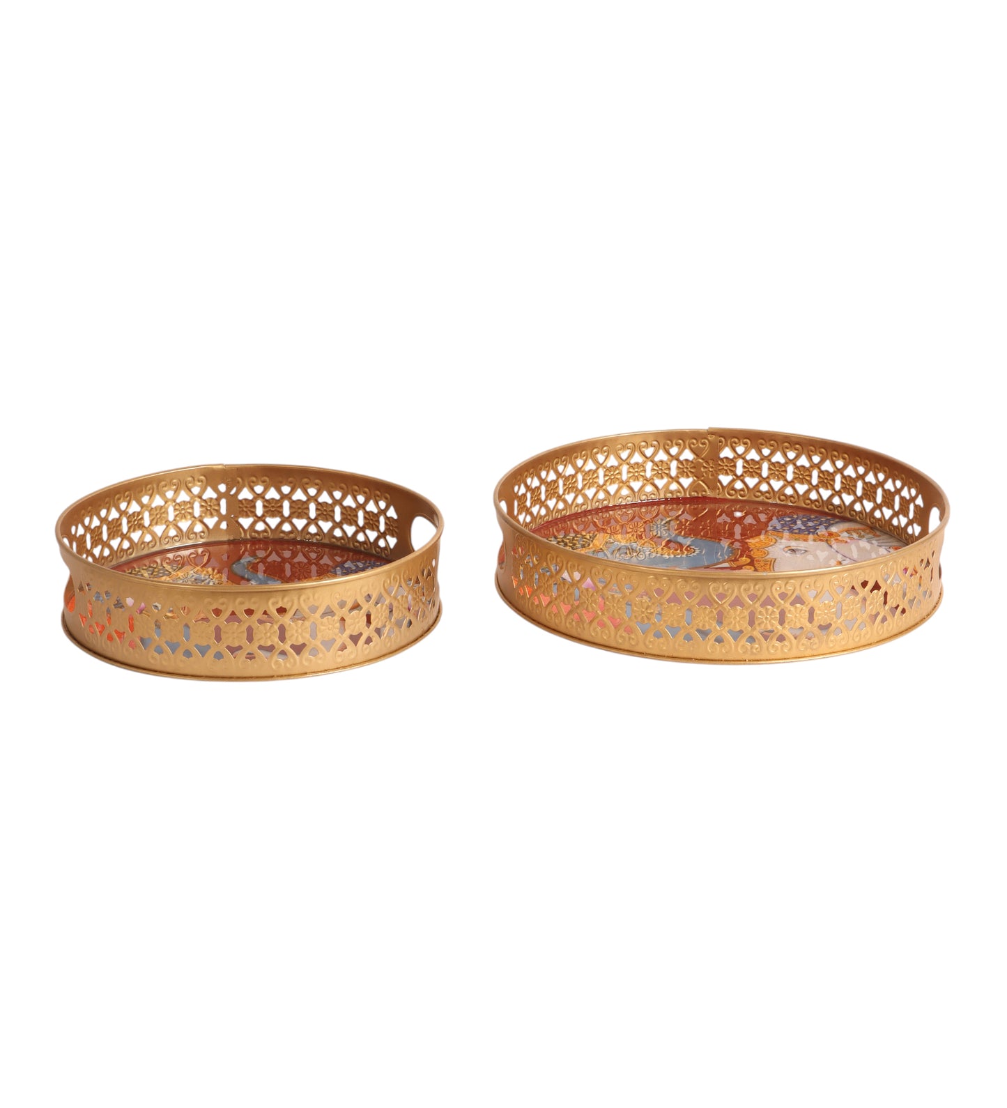 Elephant Blue & White Round Pichwai Tray Set of 2