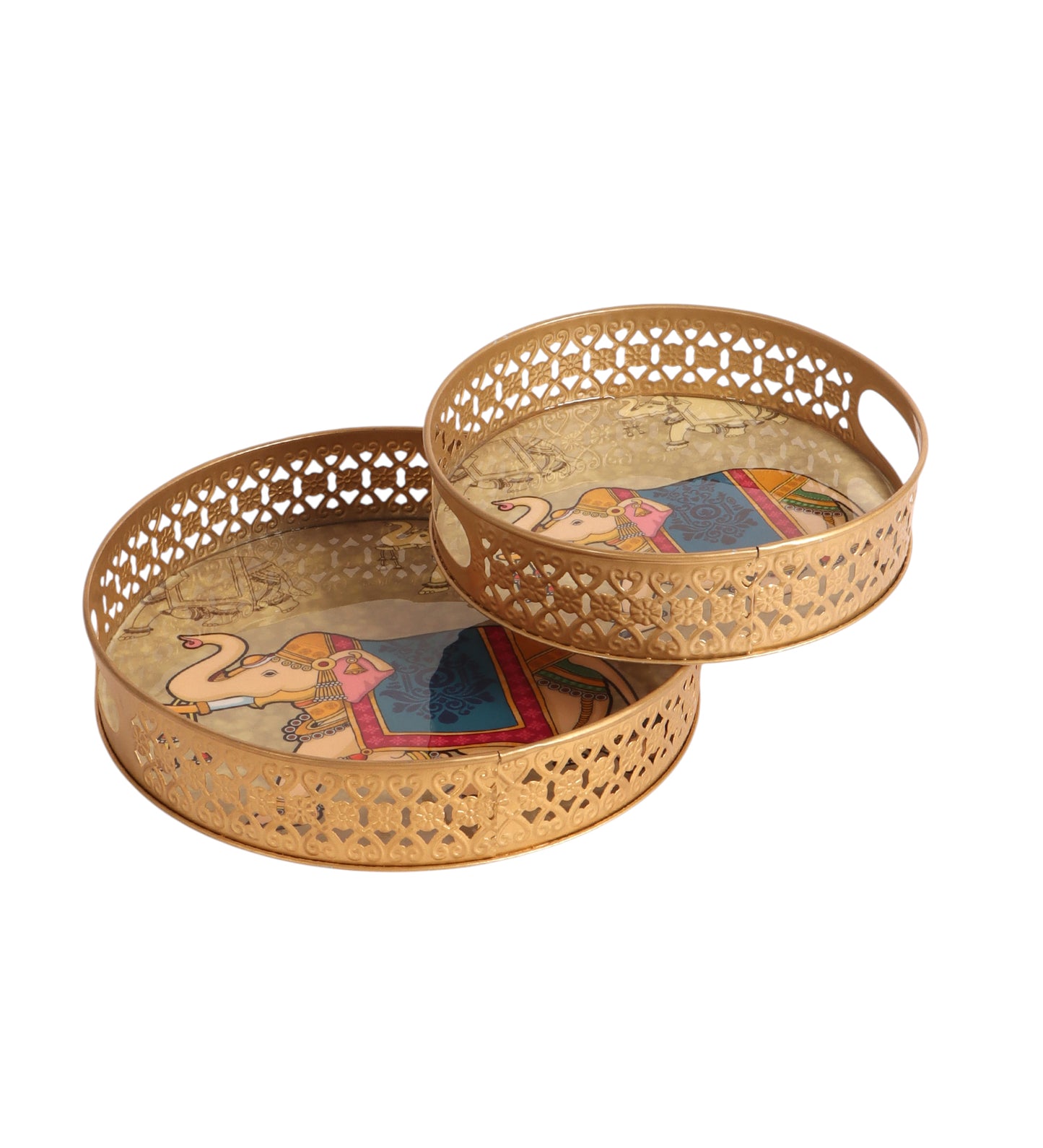Blue & White Big Elephant Pichwai Tray Set of 2