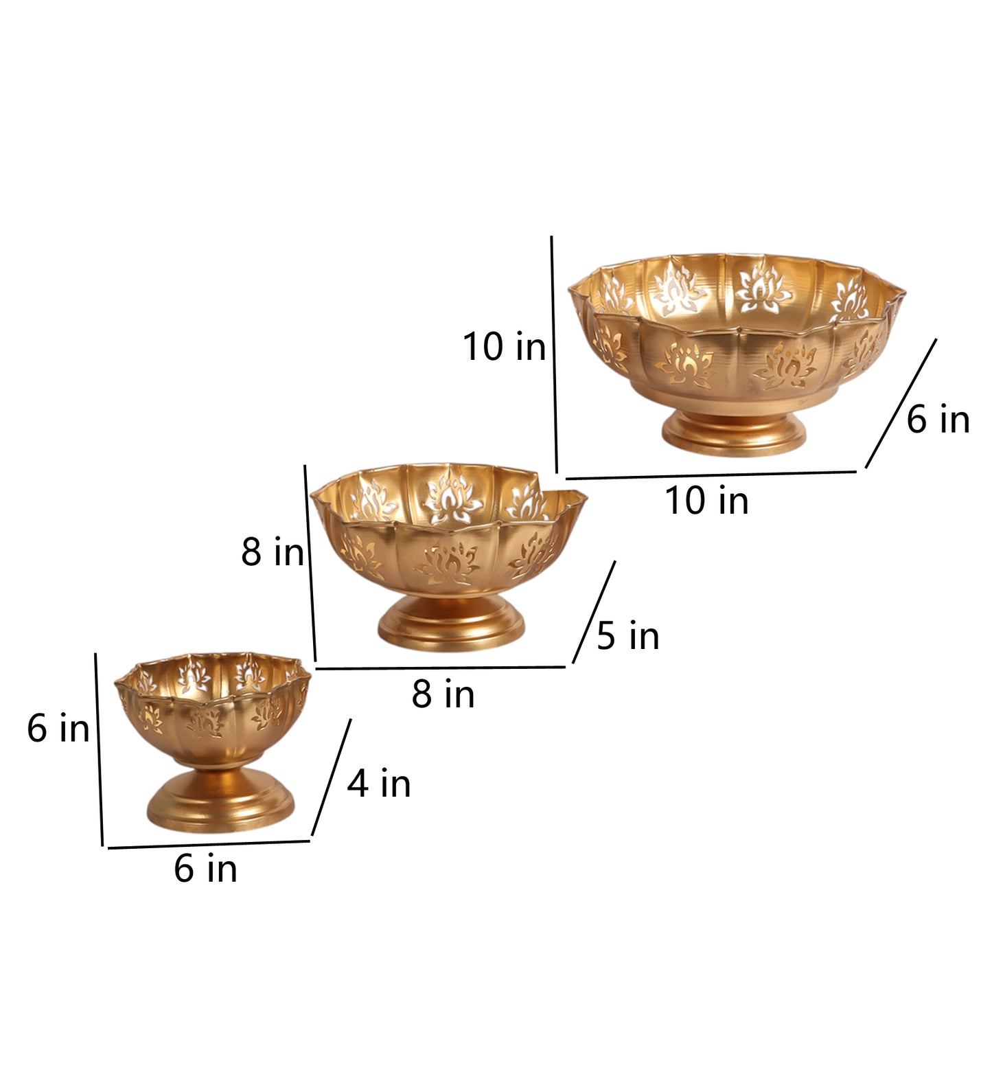 Big Bowl Lotus Cut Urli With Base Set of 3