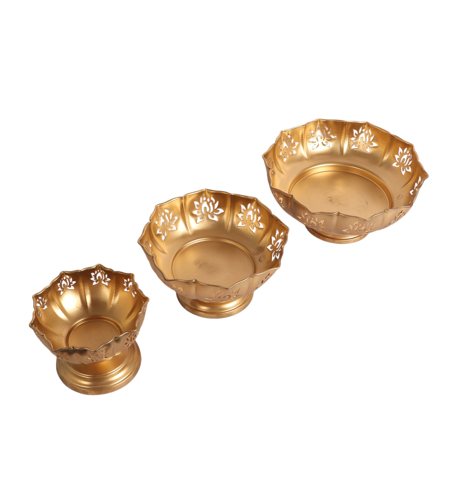 Big Bowl Lotus Cut Urli With Base Set of 3