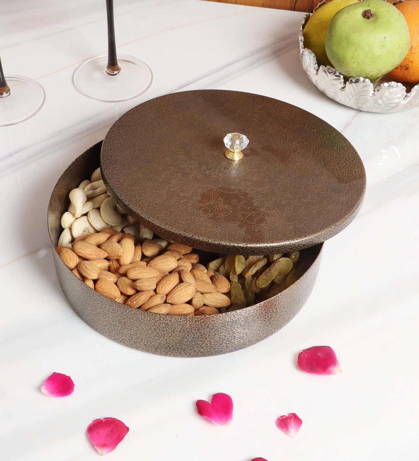 Gold Textured Dry Fruit Box With Lid